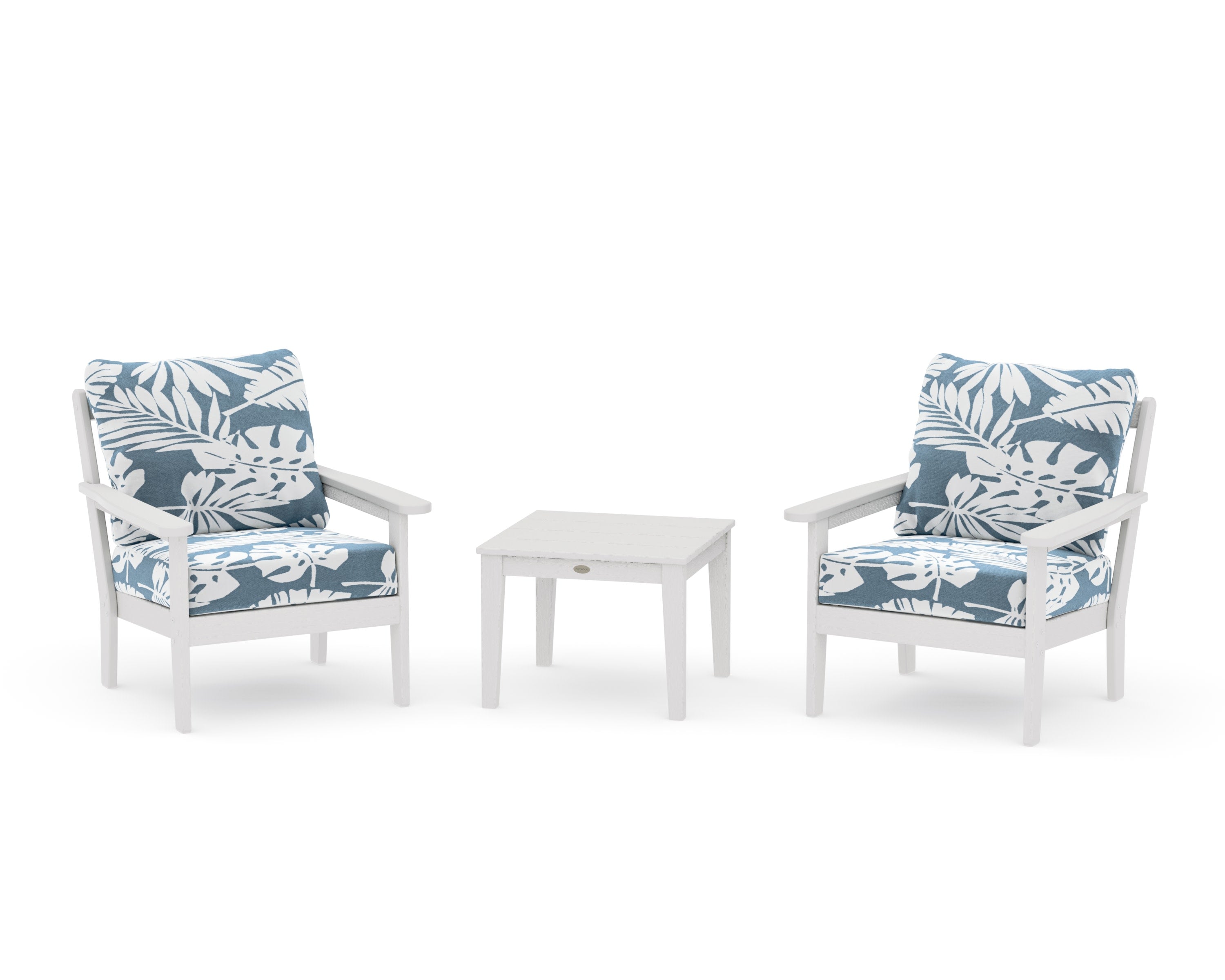 Cottage 3-Piece Deep Seating Set in Vintage White / Leaf Sky Blue