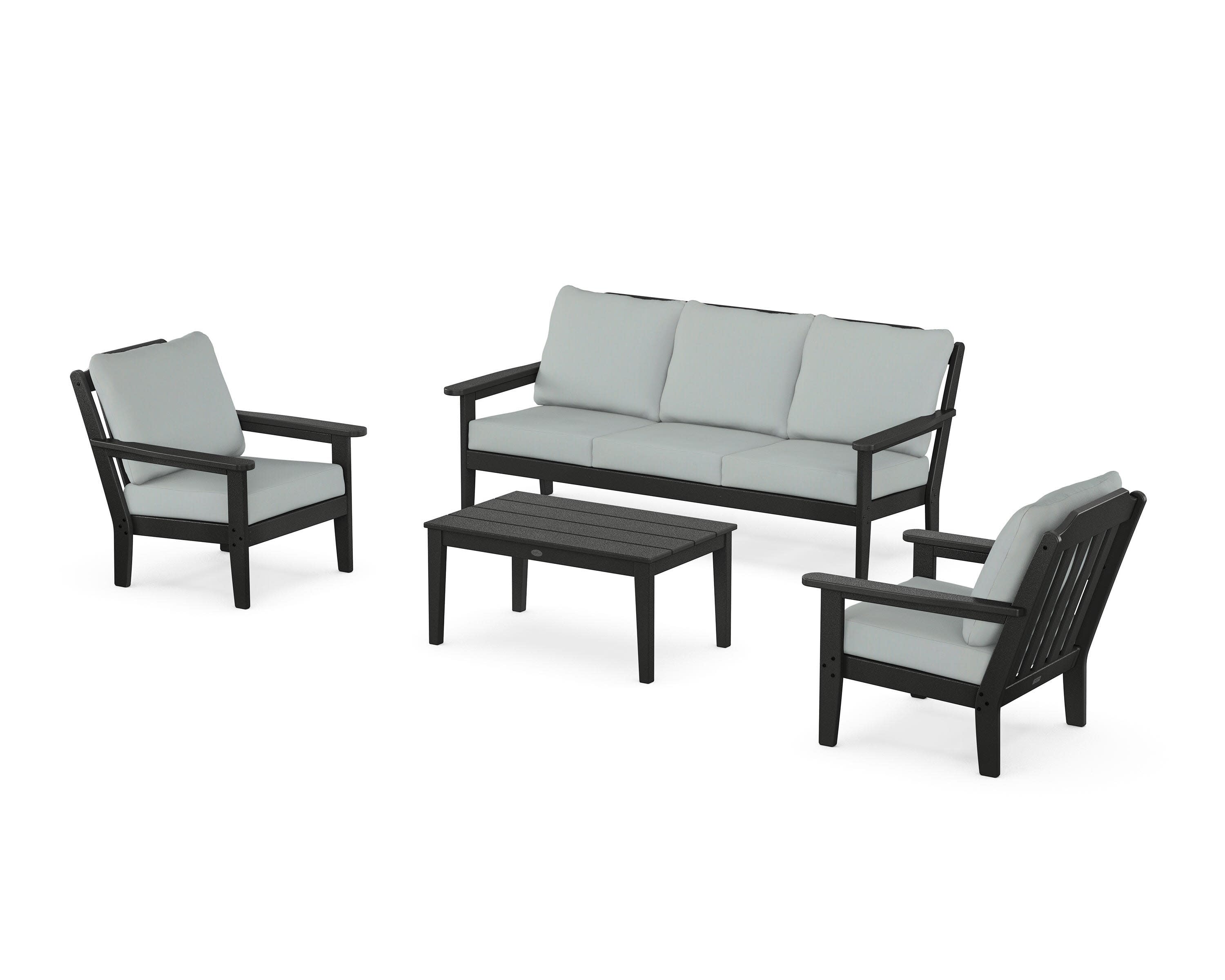Cottage 4-Piece Deep Seating Set with Sofa in Black / Spa