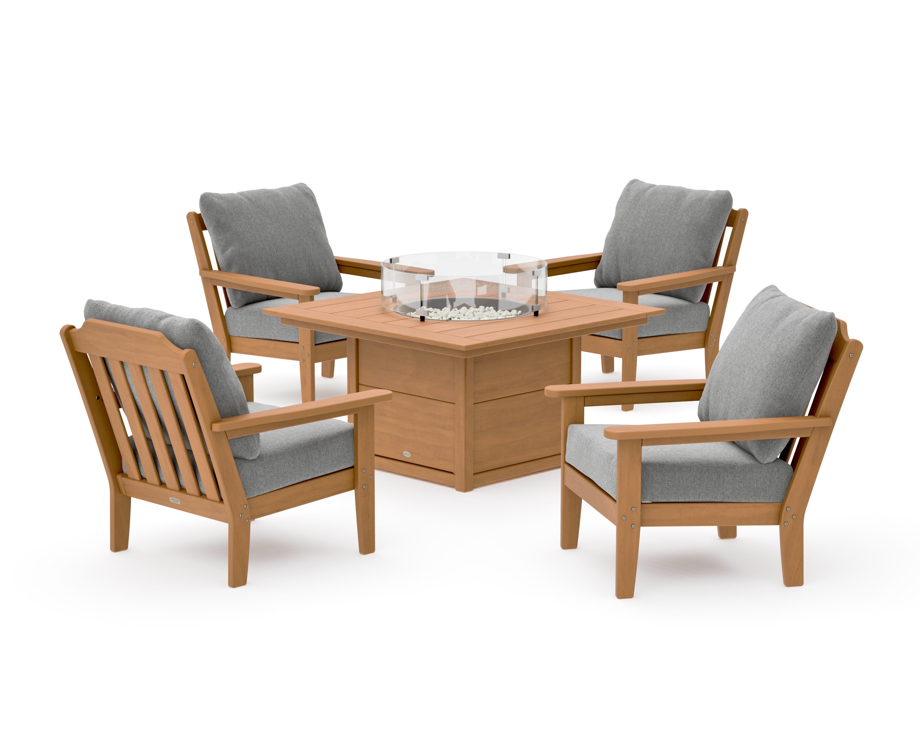 Cottage 5-Piece Deep Seating Set with Fire Pit Table in Natural / Grey Mist