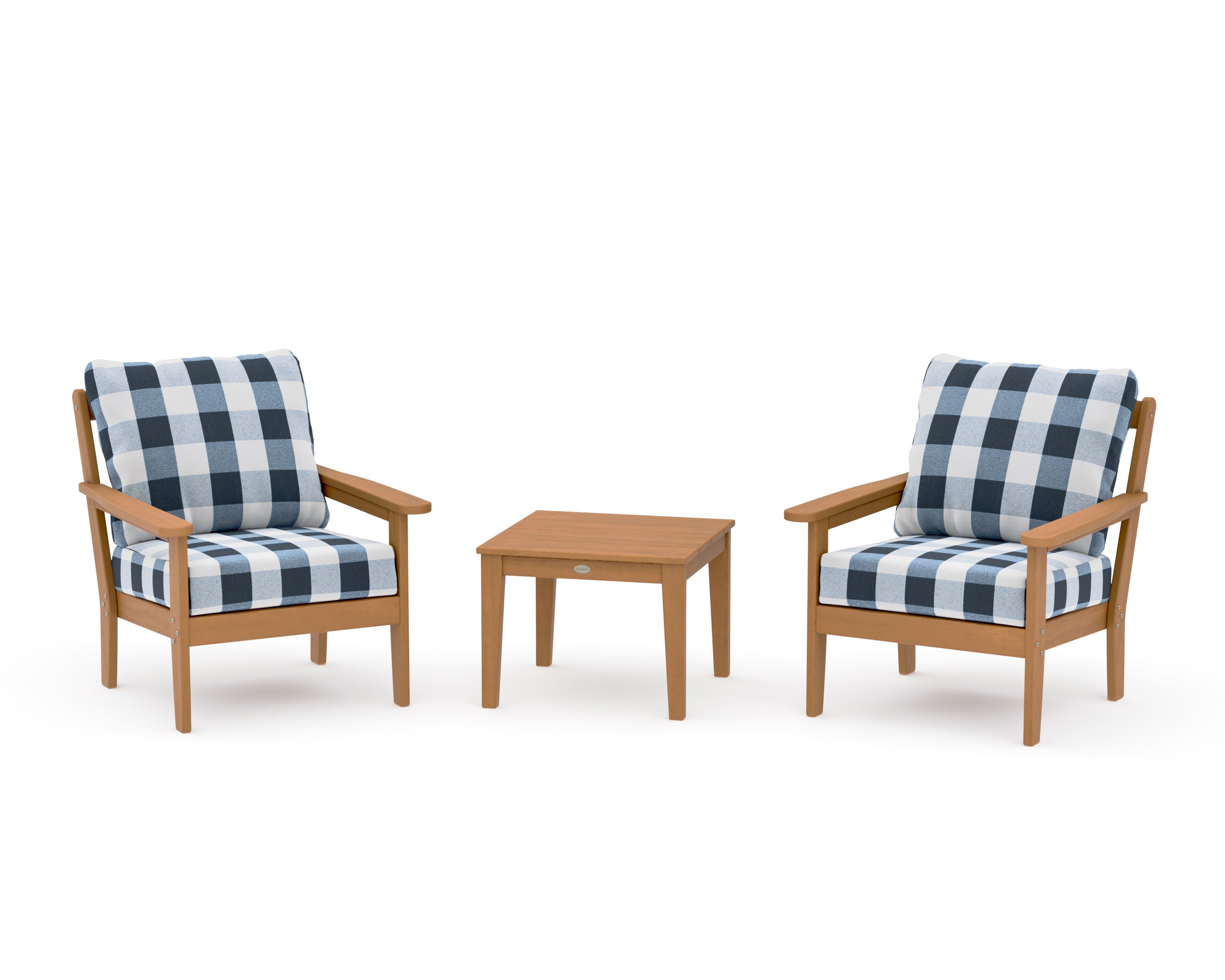 Cottage 3-Piece Deep Seating Set in Natural / Buffalo Plaid Marine Indigo