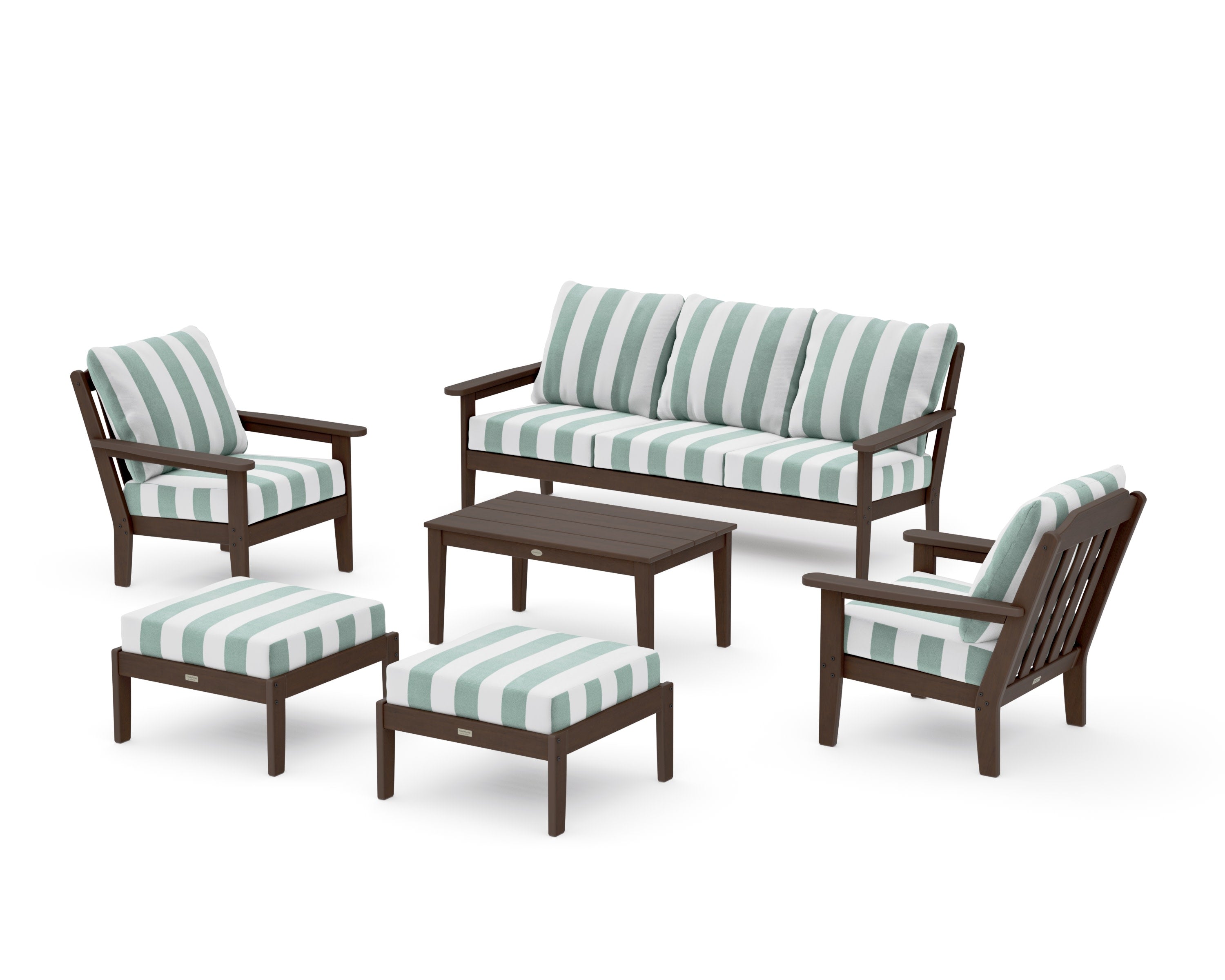 Cottage 6-Piece Lounge Sofa Set in Kona / Cabana Stripe Glacier Spa