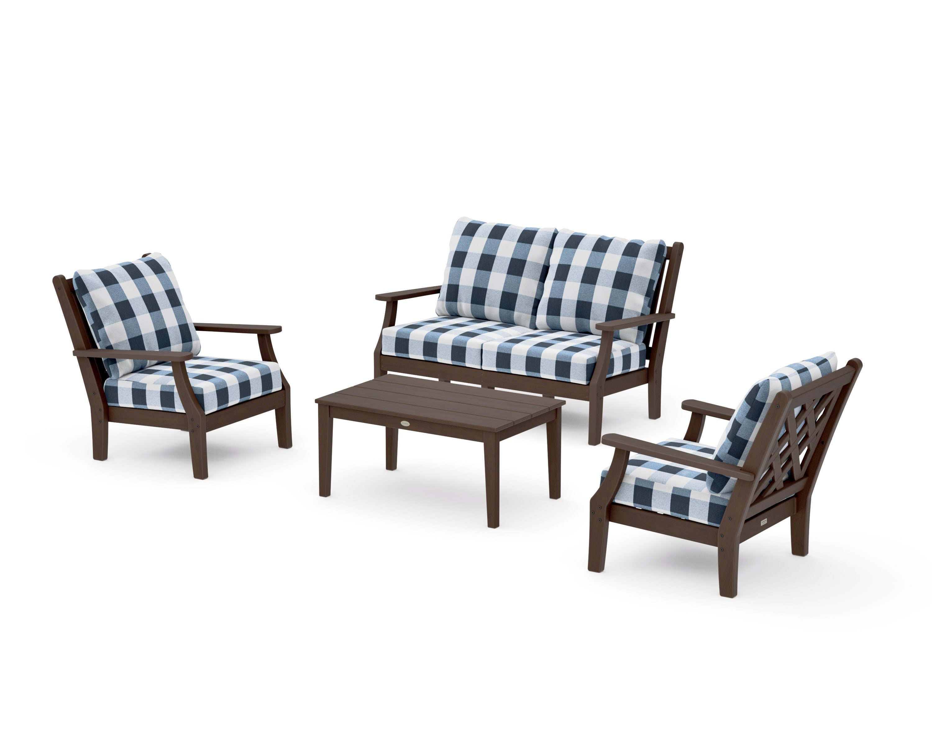 Wovendale 4-Piece Deep Seating Set with Loveseat in Kona / Buffalo Plaid Marine Indigo