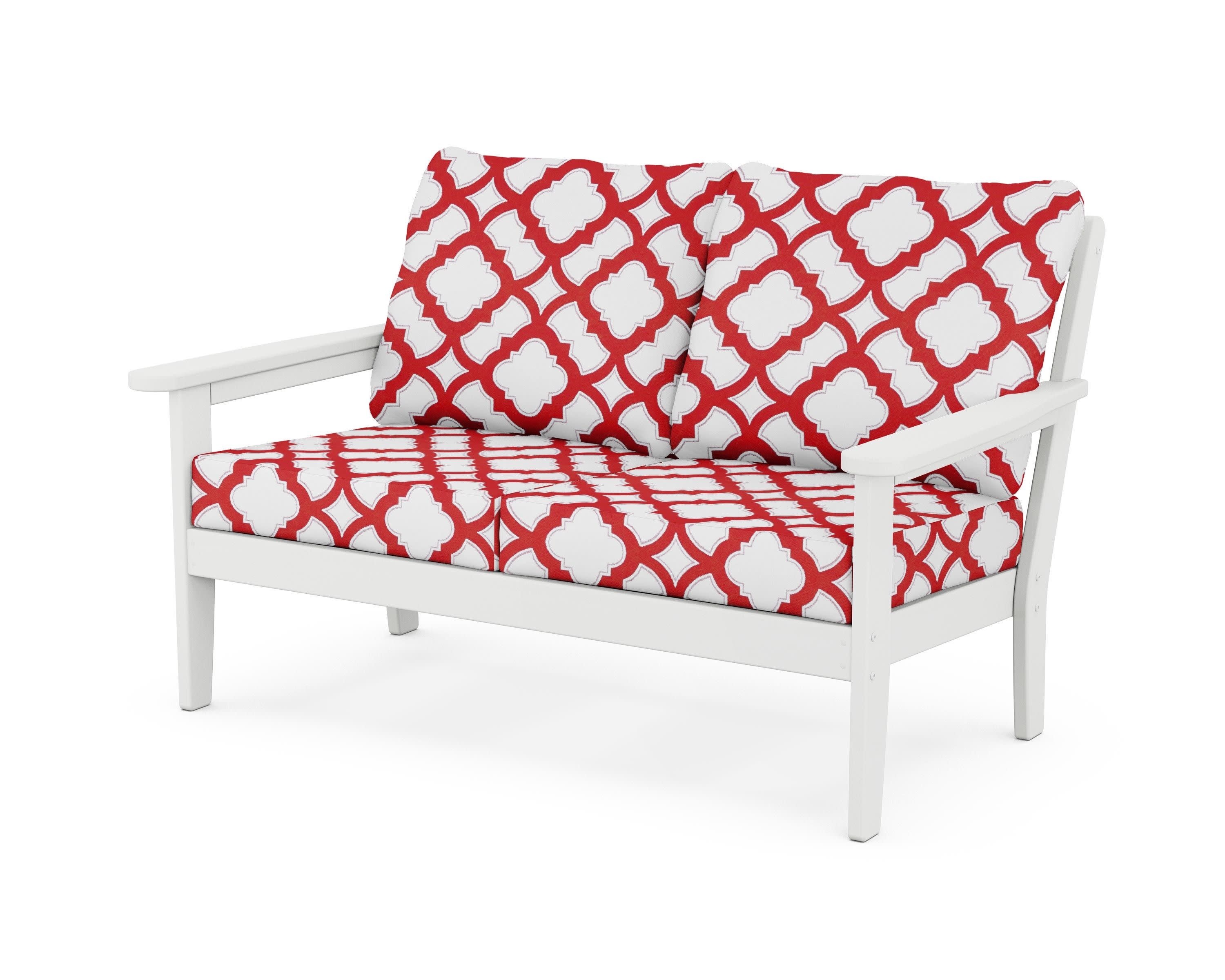 Cottage Deep Seating Loveseat in White / Trellis Crimson