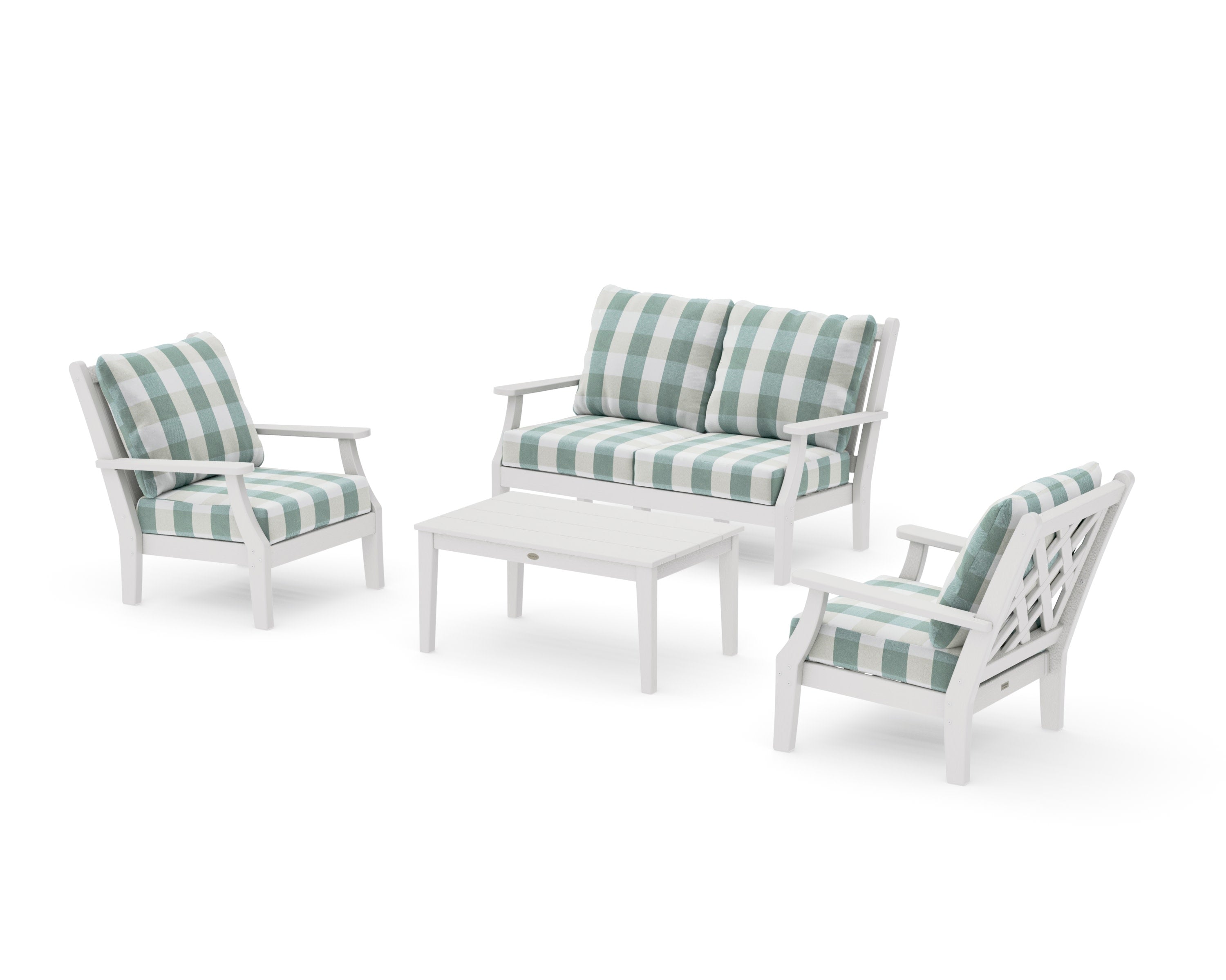 Wovendale 4-Piece Deep Seating Set with Loveseat in Vintage White / Buffalo Plaid Glacier Spa