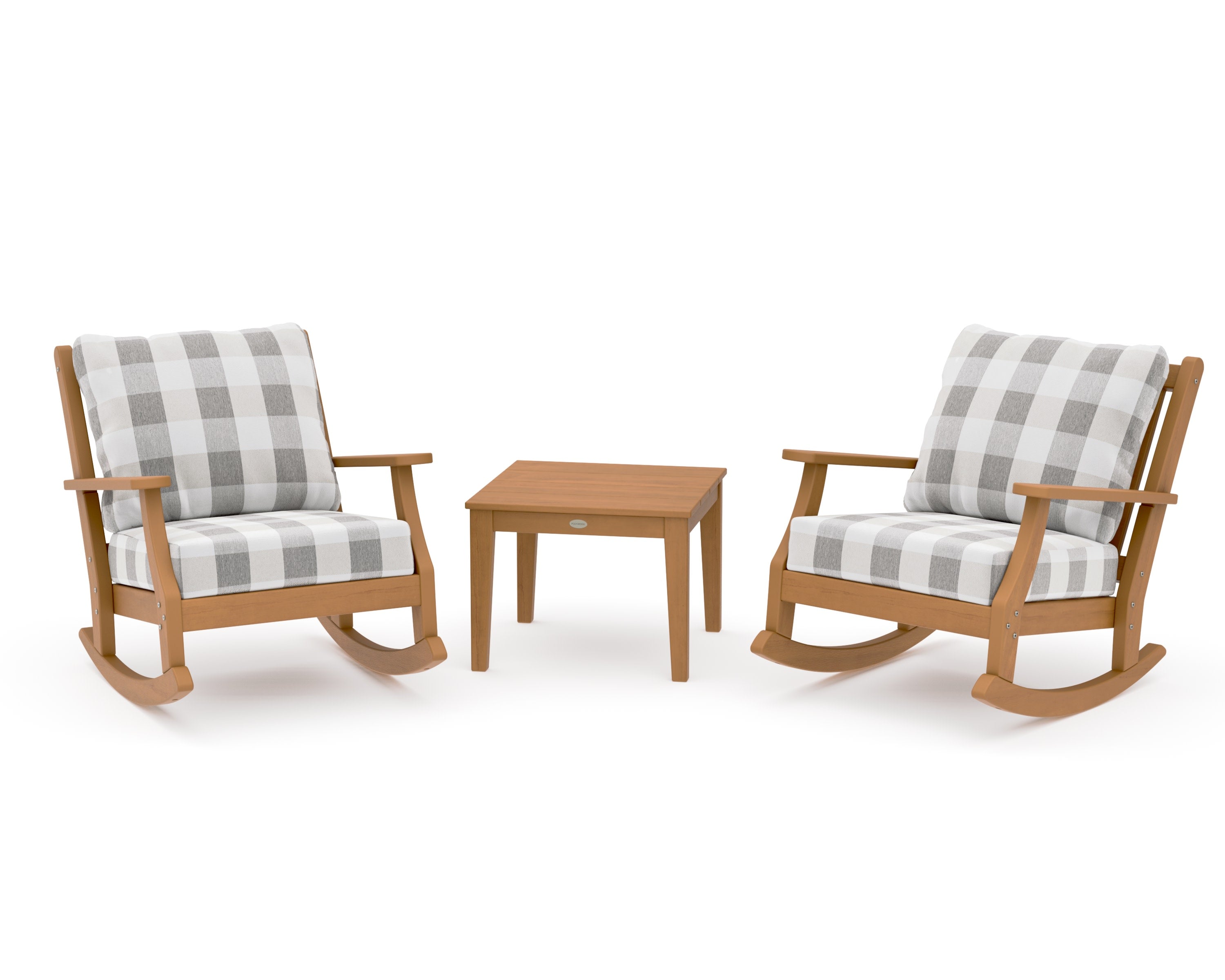 Wovendale 3-Piece Deep Seating Rocker Set in Natural / Buffalo Plaid Grey Mist