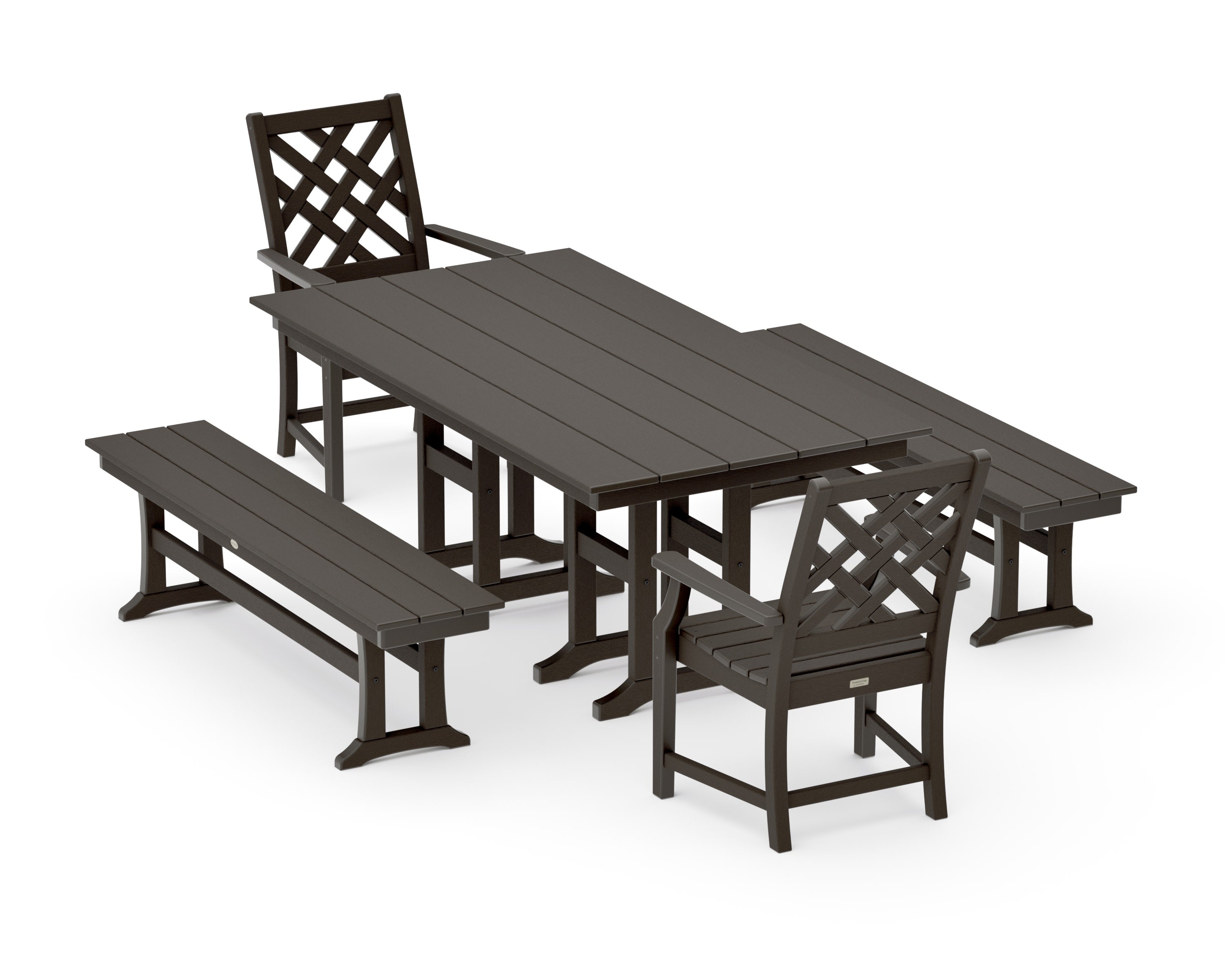 Wovendale 5-Piece Farmhouse Dining Set with Benches in Vintage Coffee