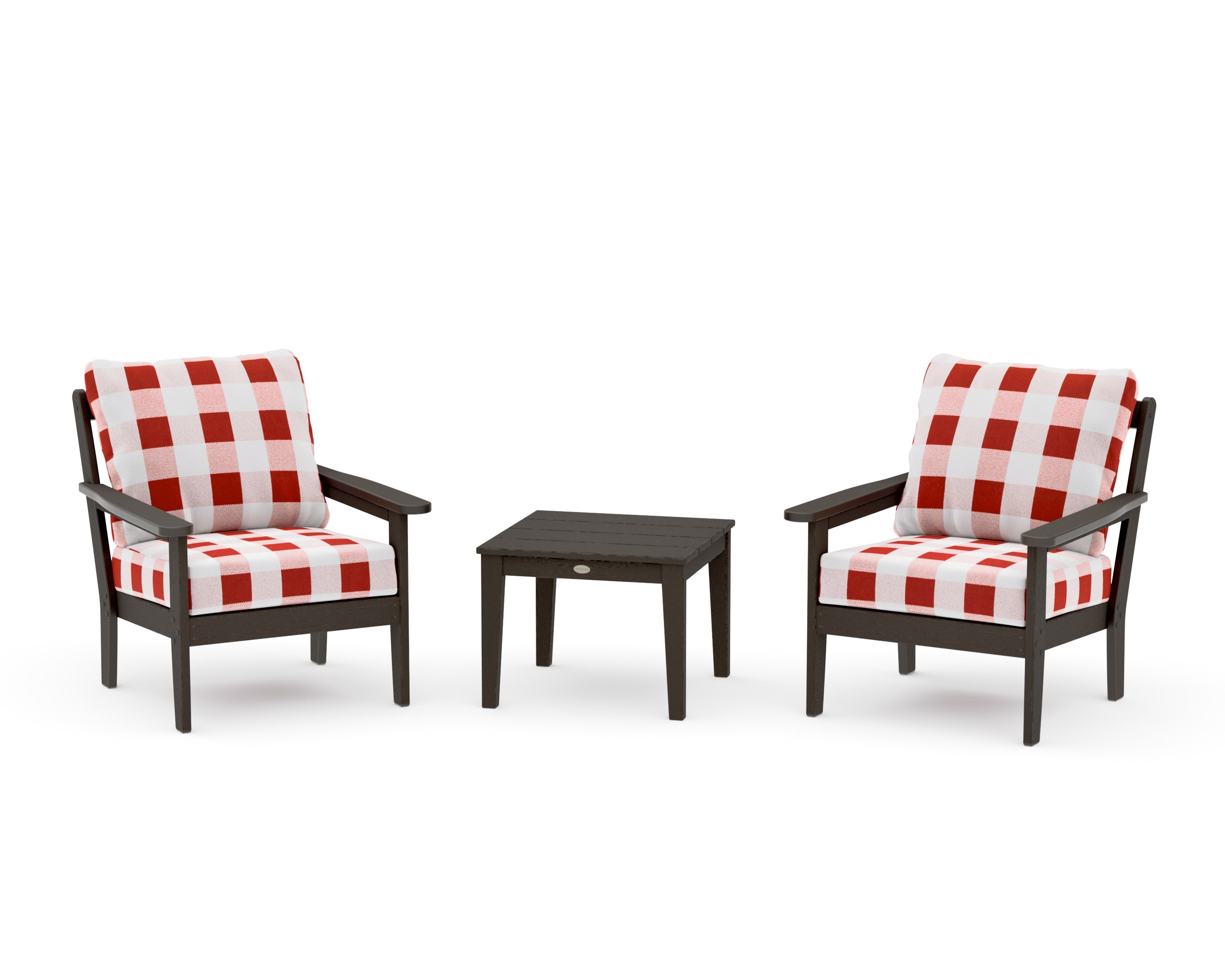 Cottage 3-Piece Deep Seating Set in Vintage Coffee / Buffalo Plaid Crimson