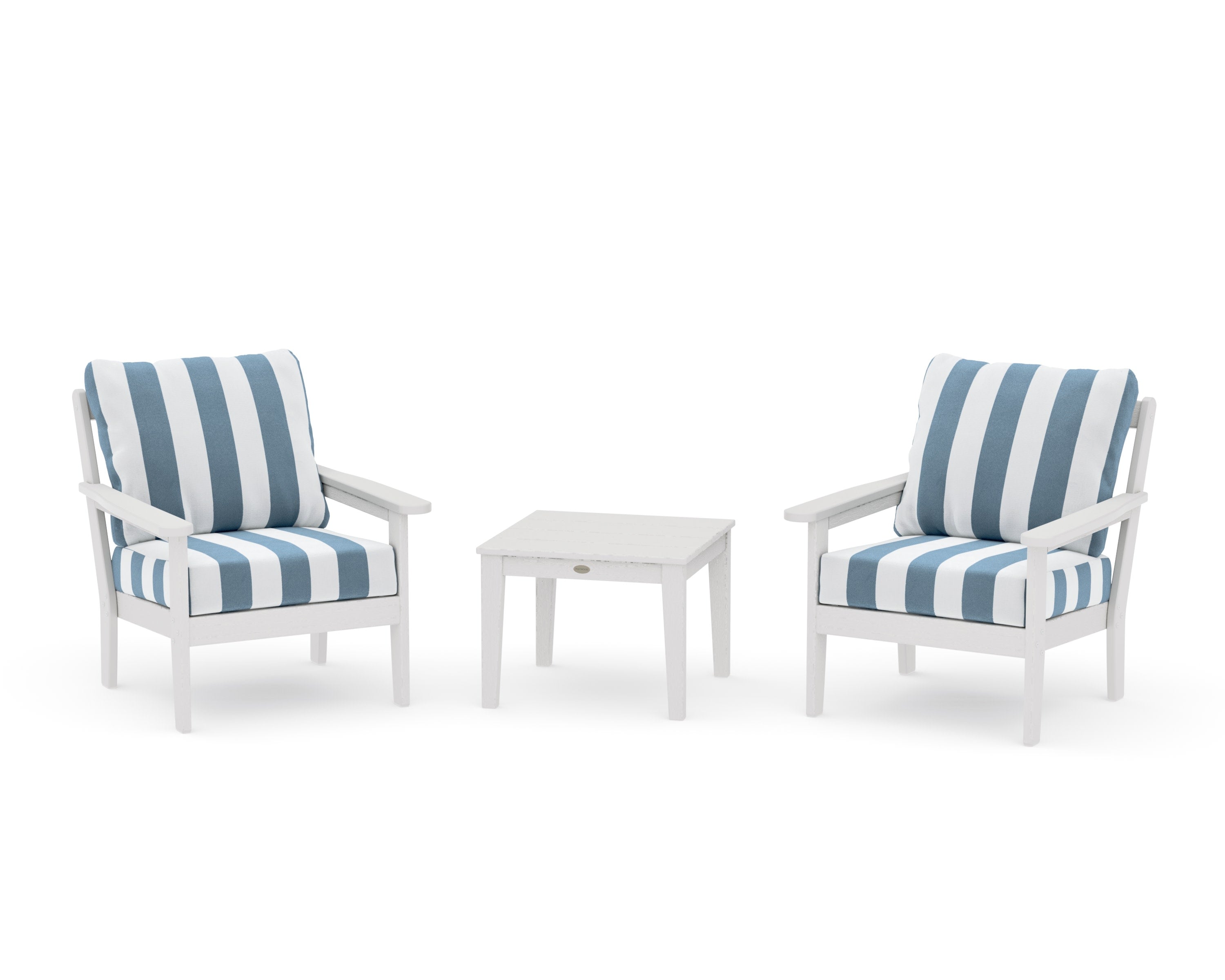 Cottage 3-Piece Deep Seating Set in Vintage White / Cabana Stripe Sky Blue