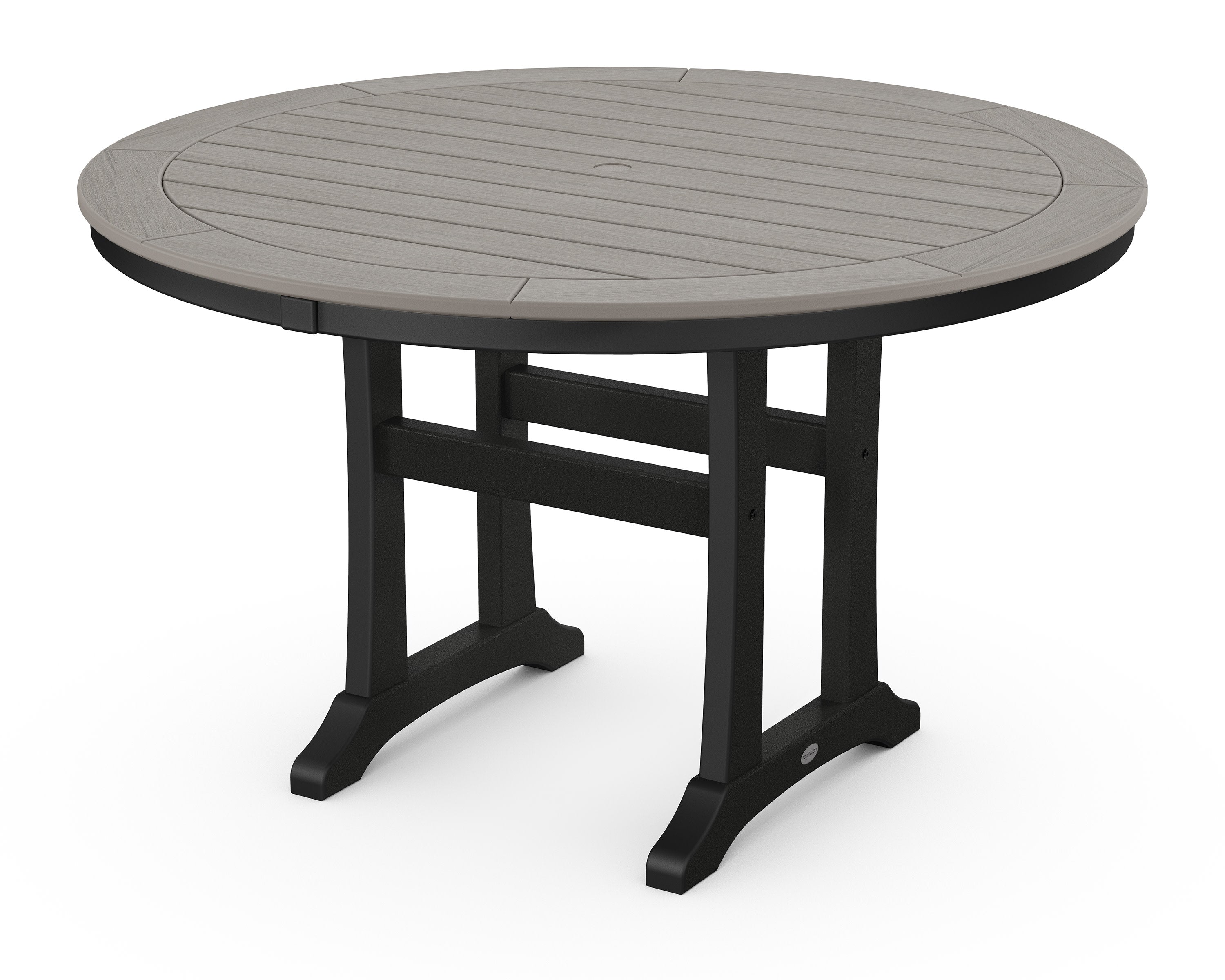 Nautical Trestle 48" Round Dining Table in Black / Driftwood