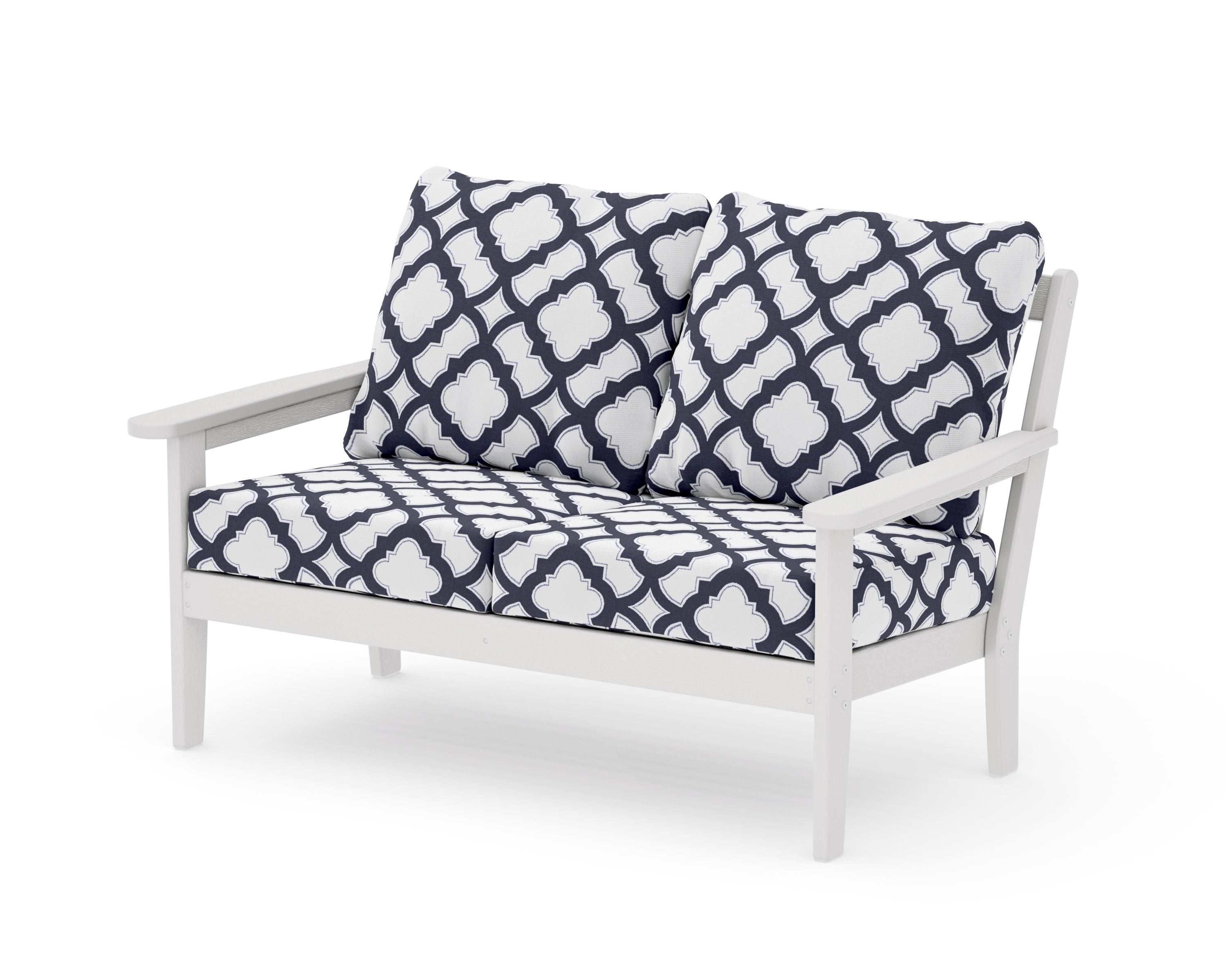 Cottage Deep Seating Loveseat in Vintage White / Trellis Navy