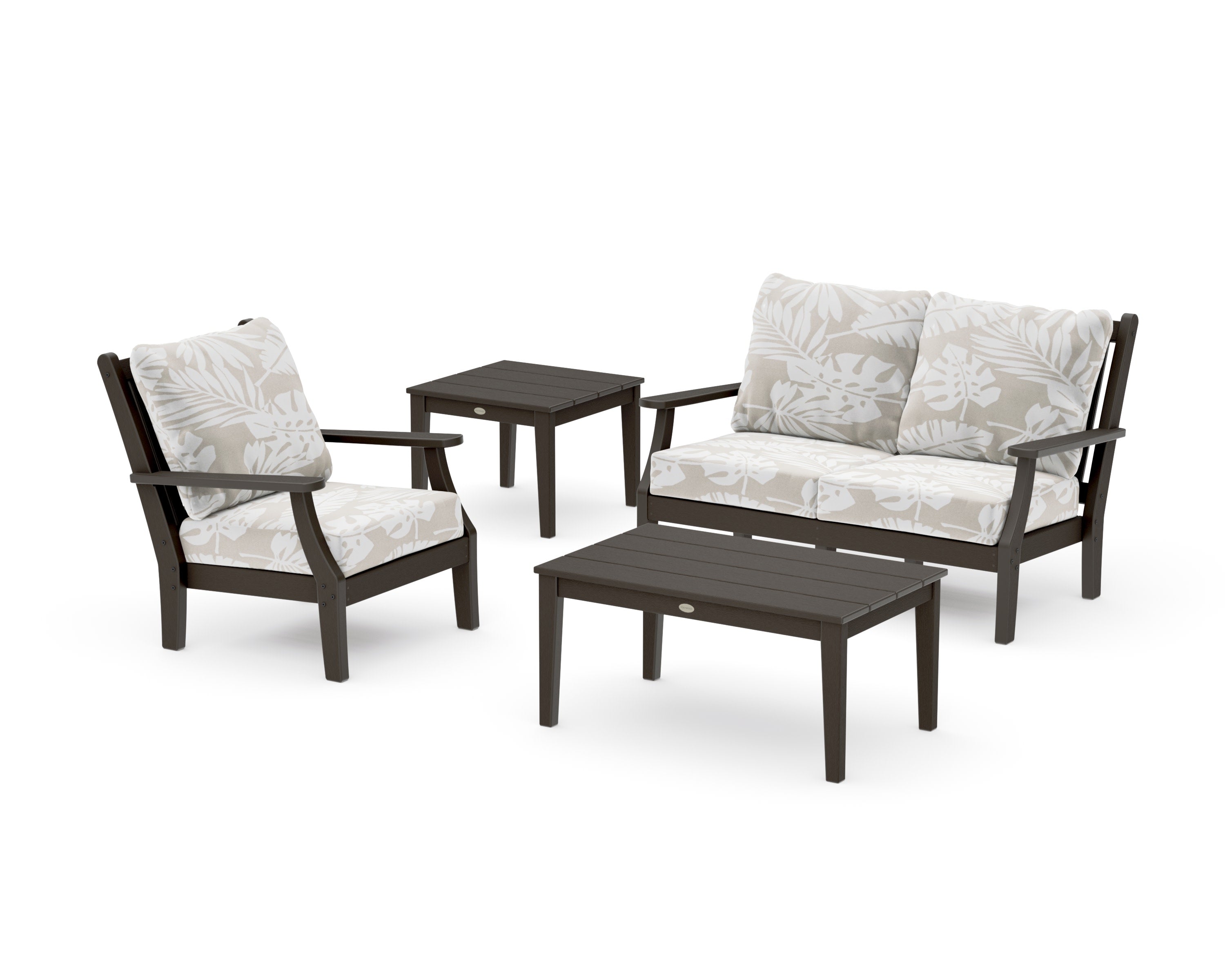 Wovendale 4-Piece Deep Seating Set in Vintage Coffee / Leaf Dune Burlap
