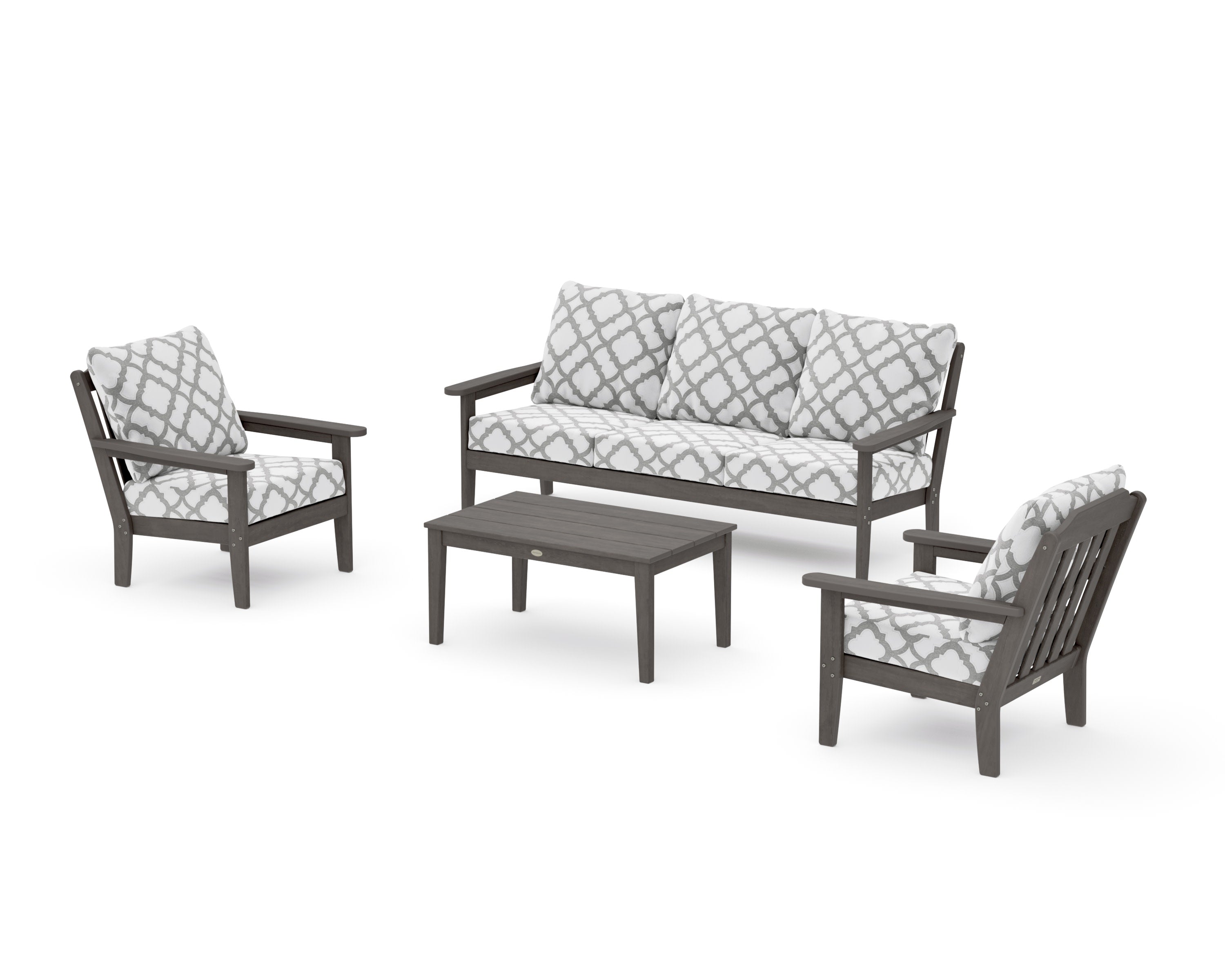 Cottage 4-Piece Deep Seating Set with Sofa in Driftwood / Trellis Grey Mist