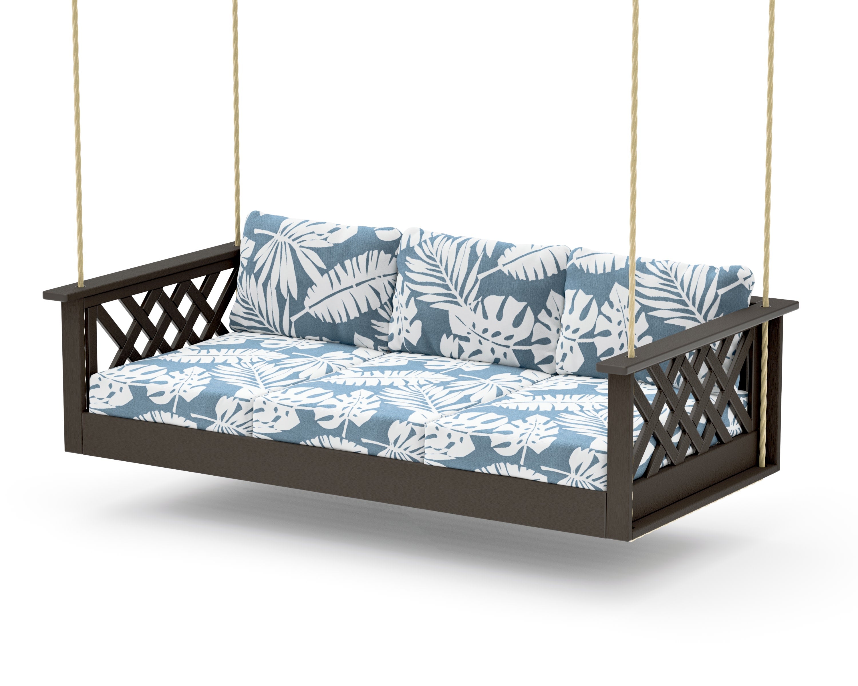 Wovendale Daybed Swing in Vintage Coffee / Leaf Sky Blue