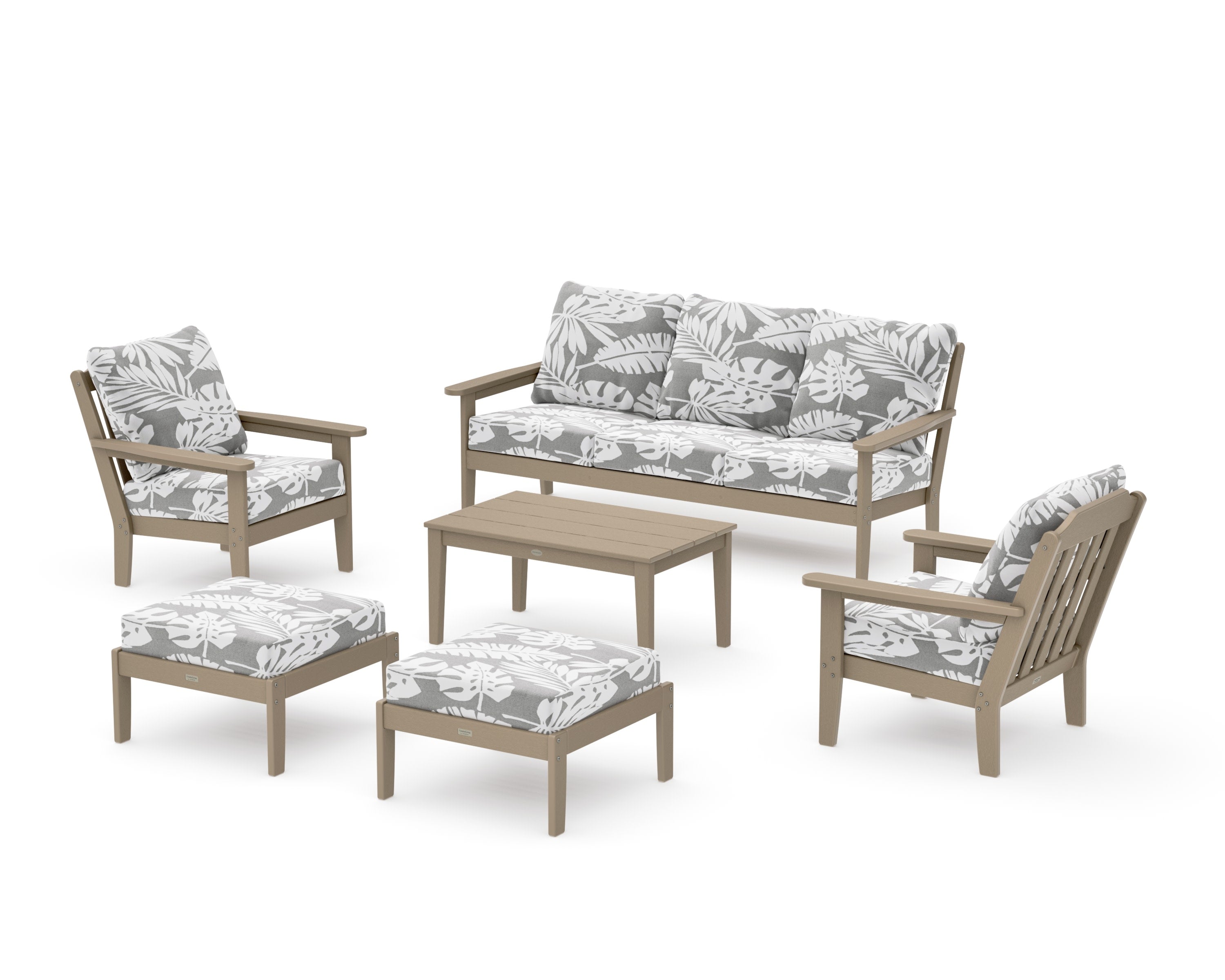 Cottage 6-Piece Lounge Sofa Set in Vintage Sahara / Leaf Grey Mist