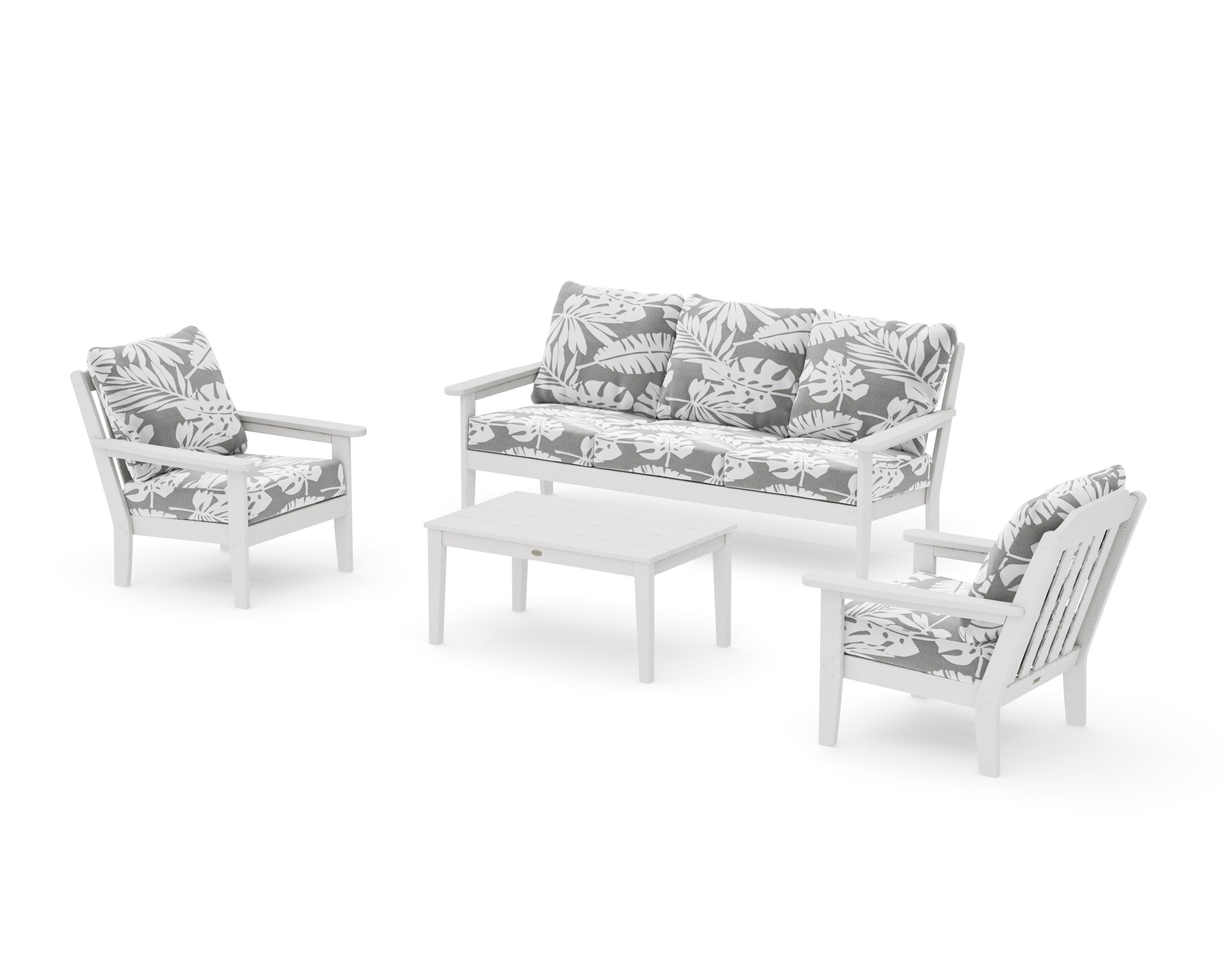 Cottage 4-Piece Deep Seating Set with Sofa in Vintage White / Leaf Grey Mist
