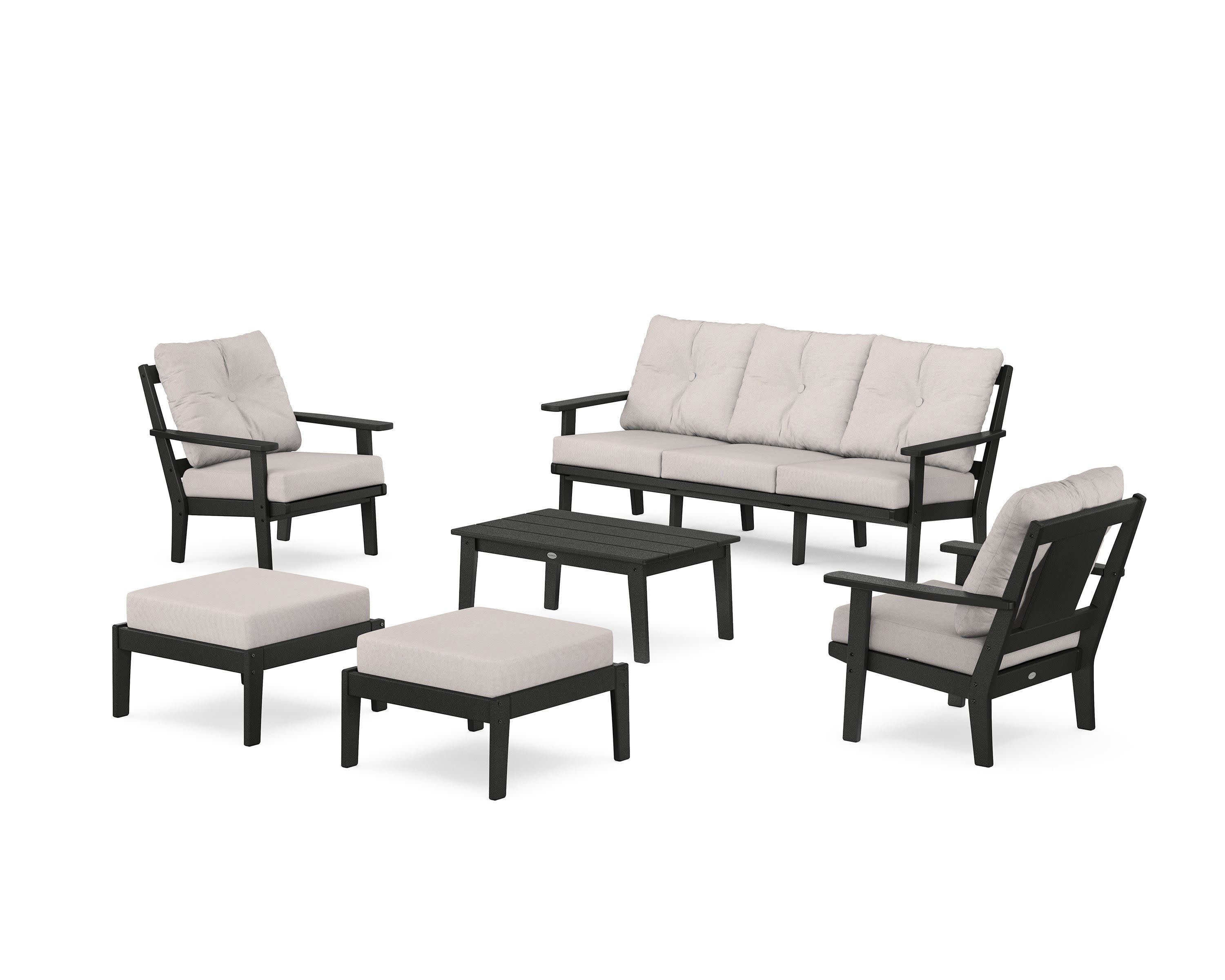 Prairie 6-Piece Lounge Sofa Set in Black / Dune Burlap