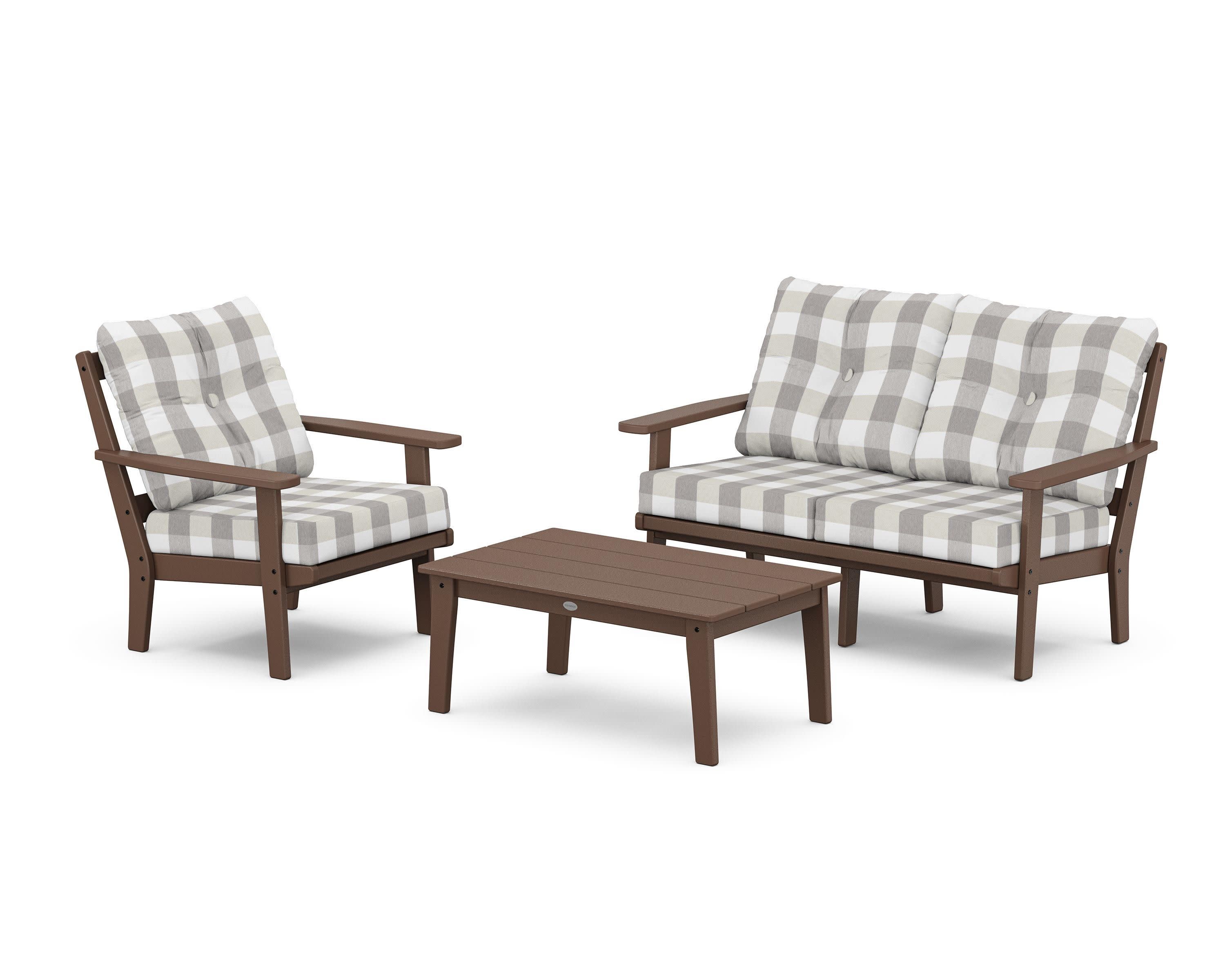 Prairie 3-Piece Deep Seating Set with Loveseat in Mahogany / Buffalo Plaid Grey Mist