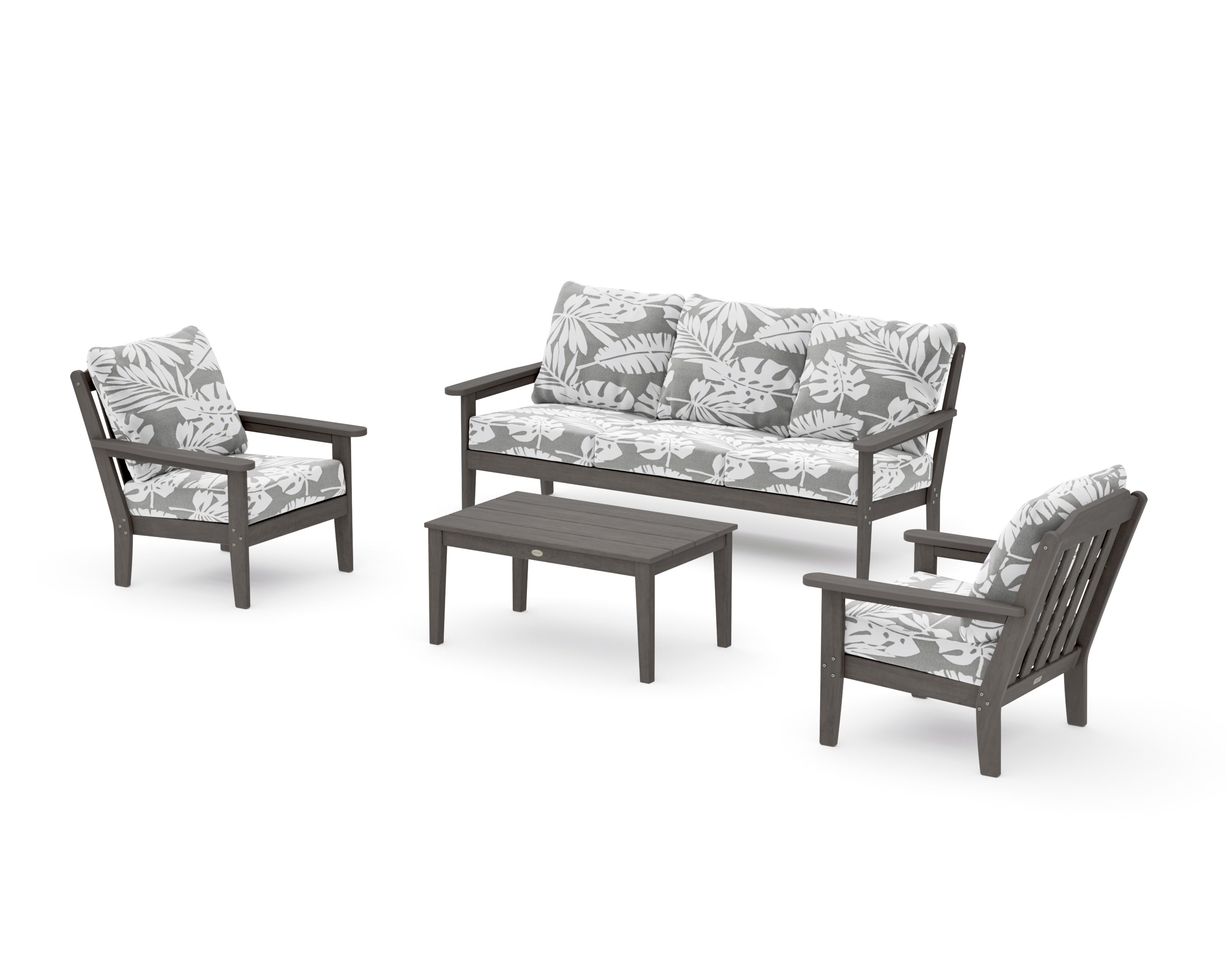 Cottage 4-Piece Deep Seating Set with Sofa in Driftwood / Leaf Grey Mist
