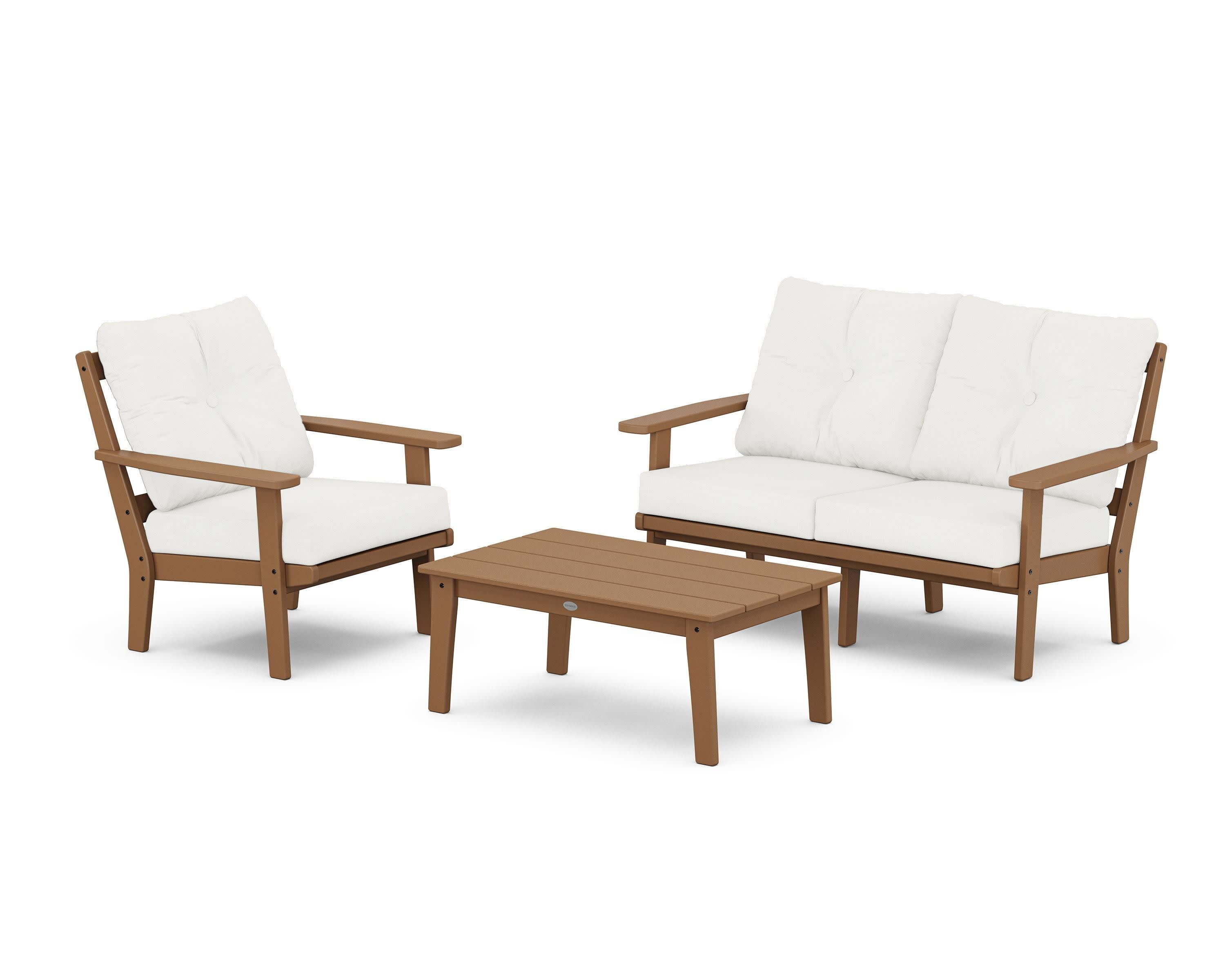 Prairie 3-Piece Deep Seating Set with Loveseat in Teak / Natural Linen