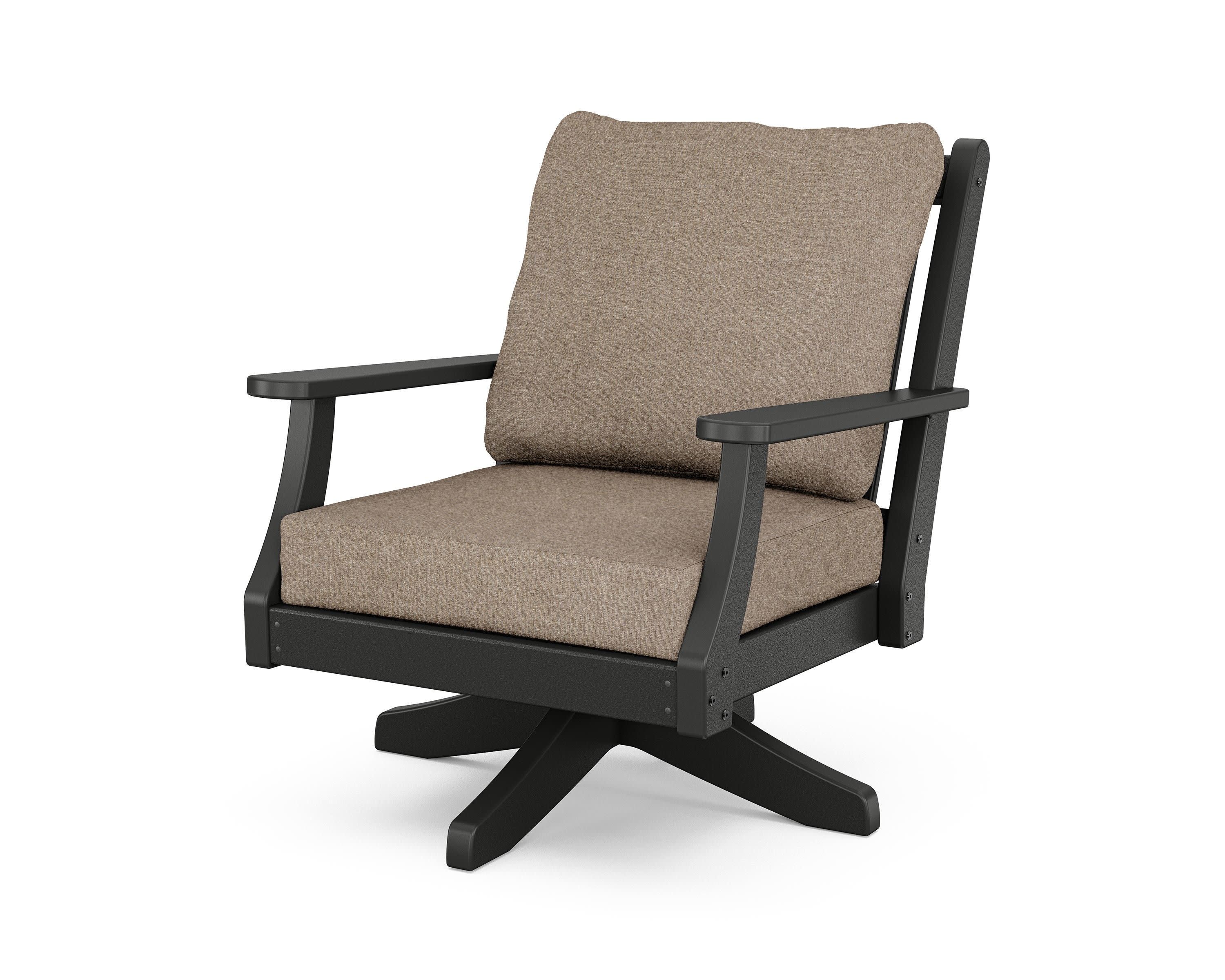 Wovendale Deep Seating Swivel Chair in Black / Spiced Burlap