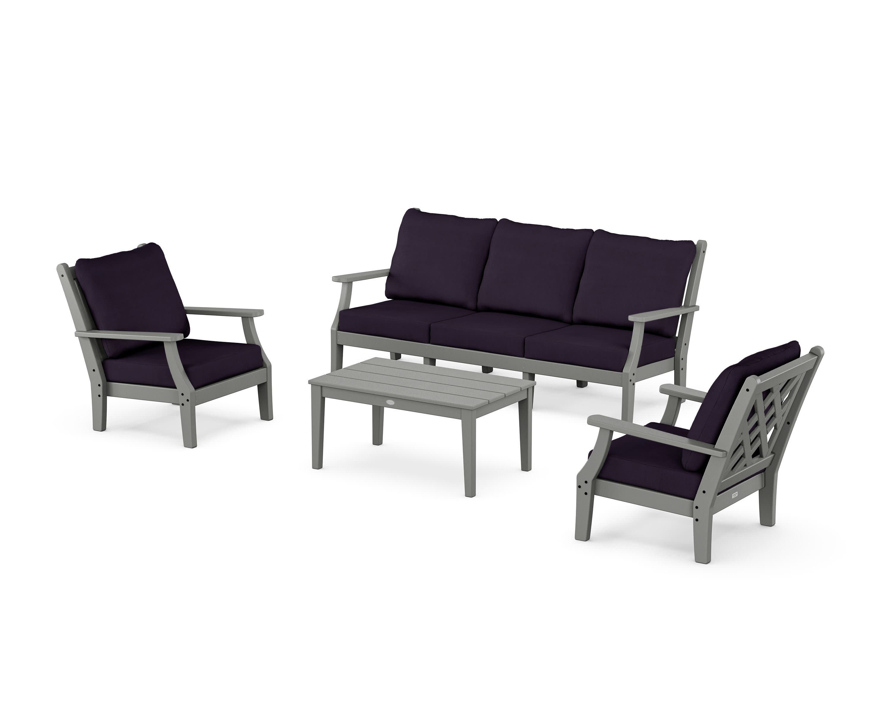 Wovendale 4-Piece Deep Seating Set with Sofa in Slate Grey / Navy Linen