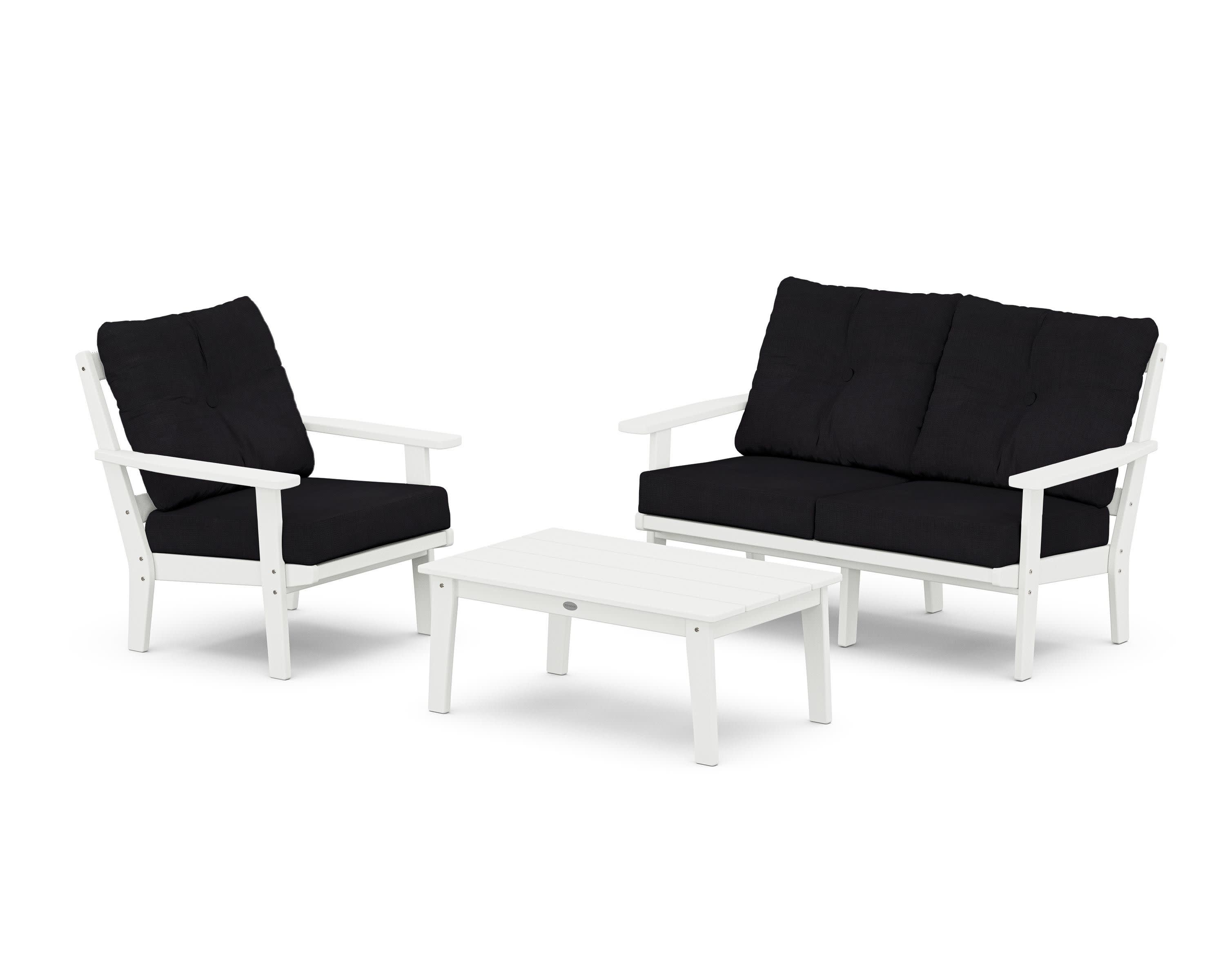 Prairie 3-Piece Deep Seating Set with Loveseat in White / Midnight Linen