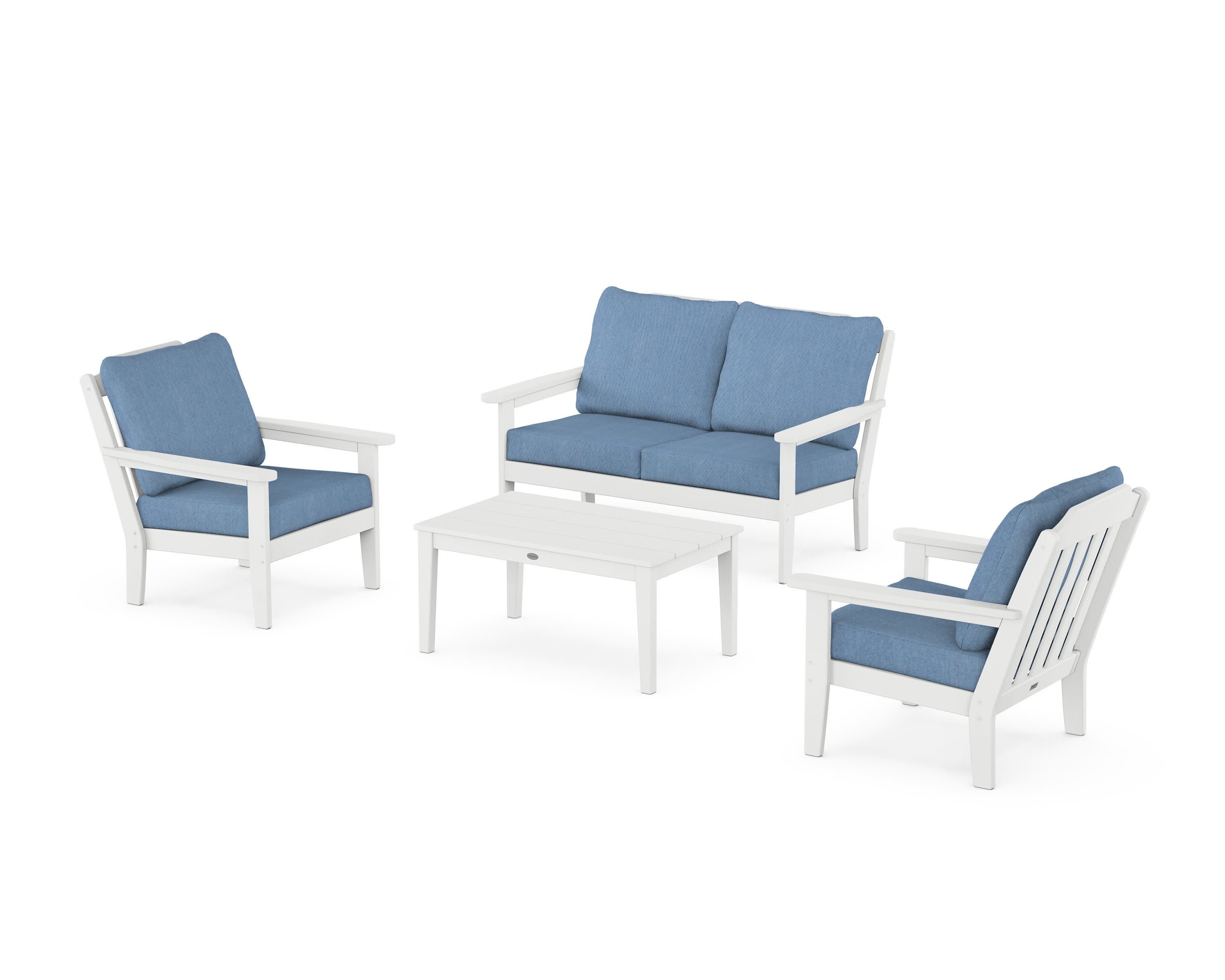 Cottage 4-Piece Deep Seating Set with Loveseat in White / Sky Blue