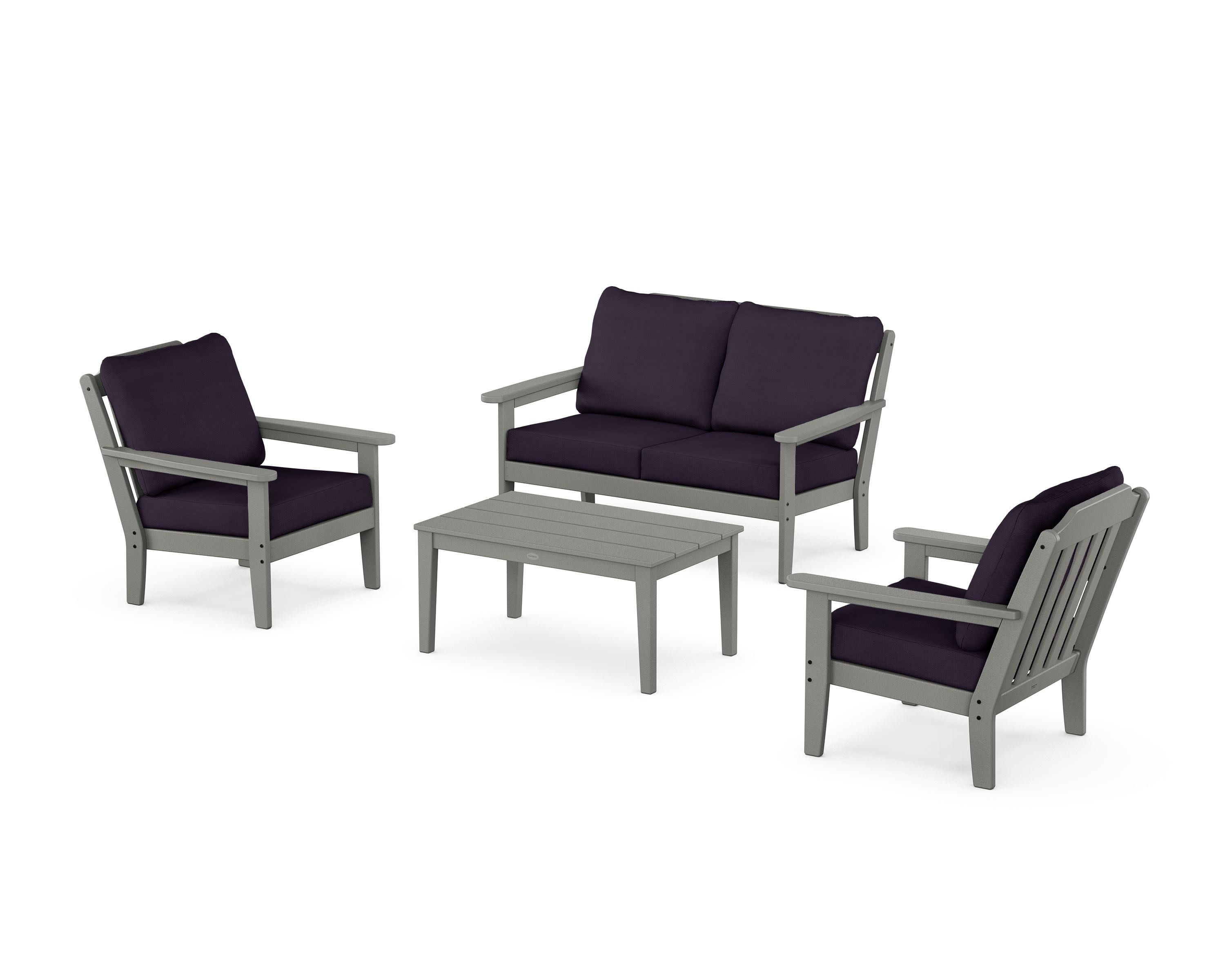 Cottage 4-Piece Deep Seating Set with Loveseat in Slate Grey / Navy Linen