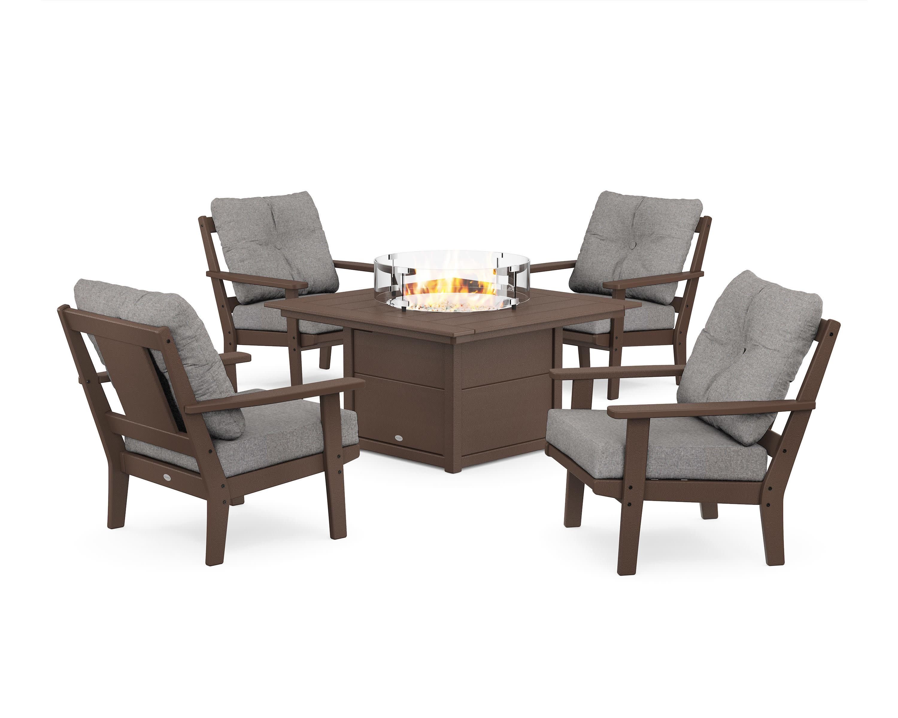 Prairie 5-Piece Deep Seating Set with Fire Pit Table in Mahogany / Grey Mist