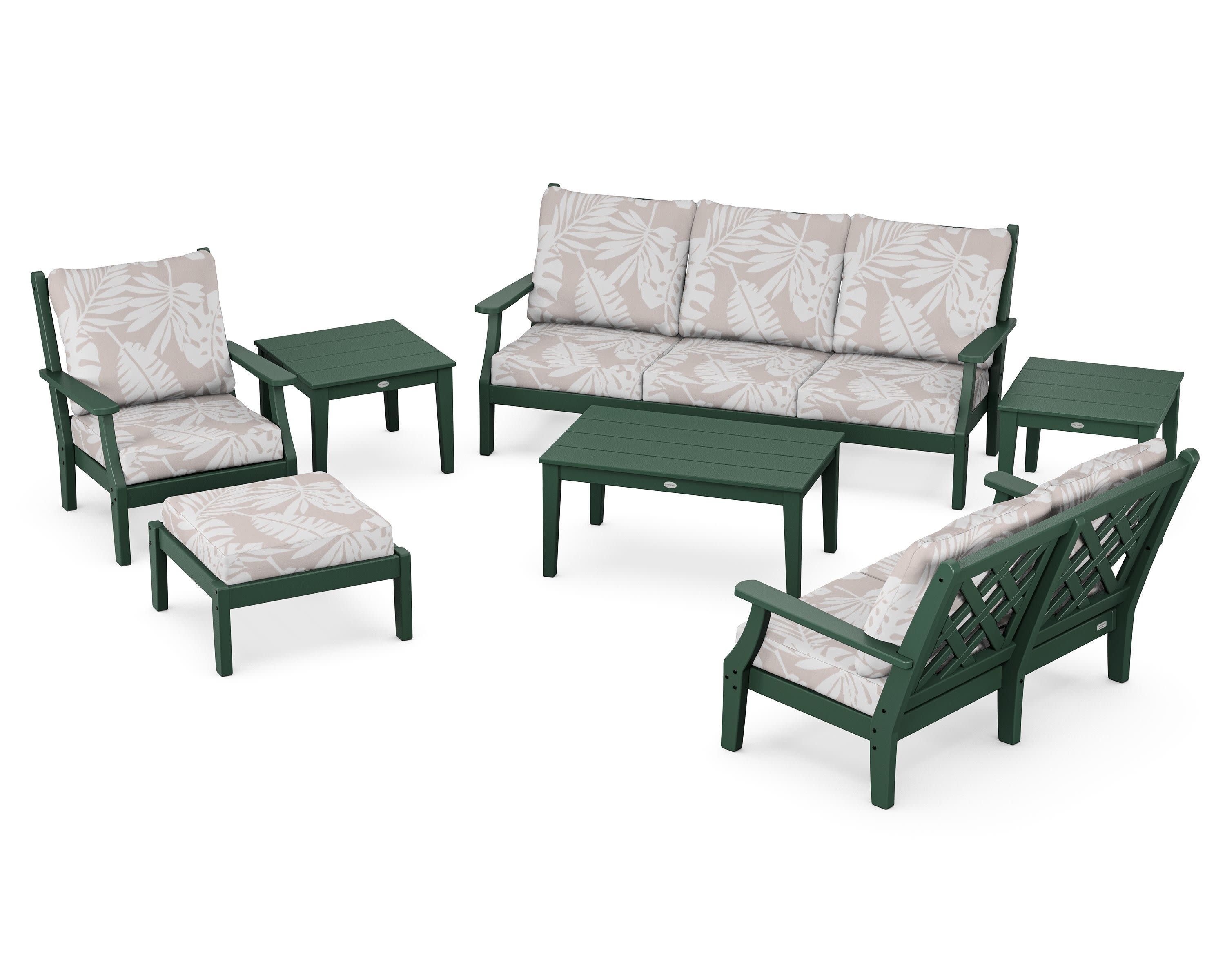 Wovendale 7-Piece Deep Seating Set in Green / Leaf Dune Burlap