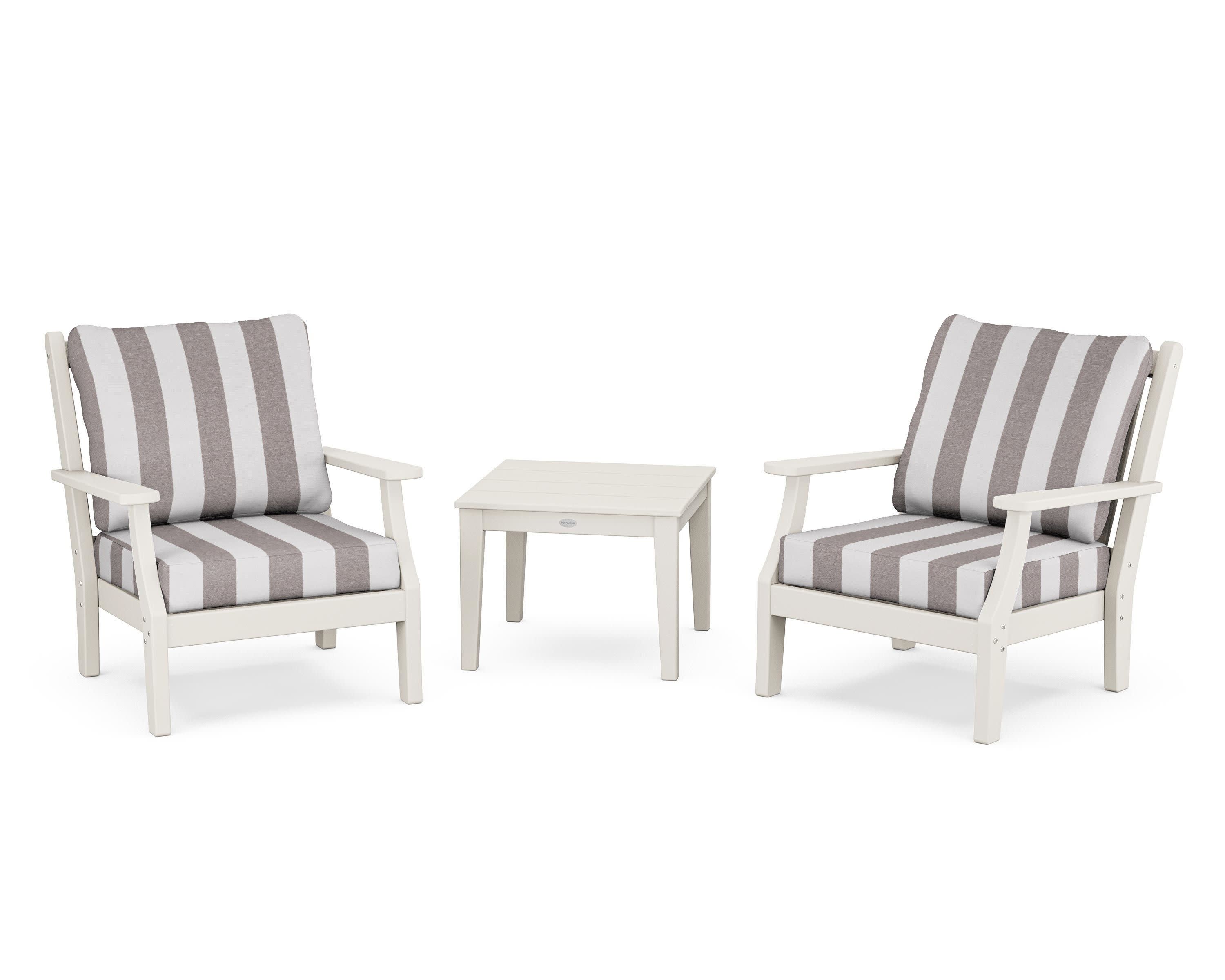 Wovendale 3-Piece Deep Seating Set in Sand / Cabana Stripe Grey Mist