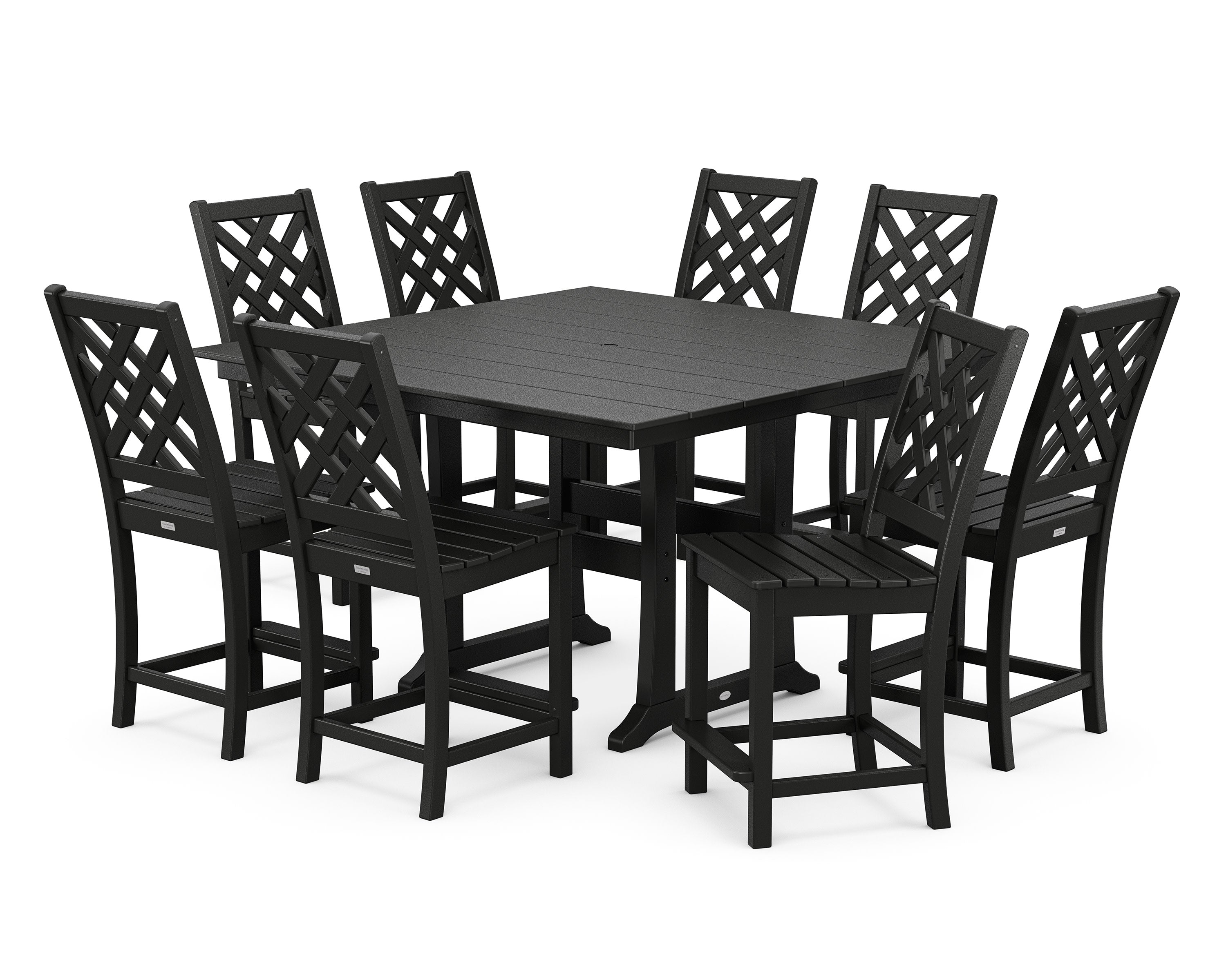 Wovendale Side Chair 9-Piece Square Farmhouse Counter Set with Trestle Legs in Black