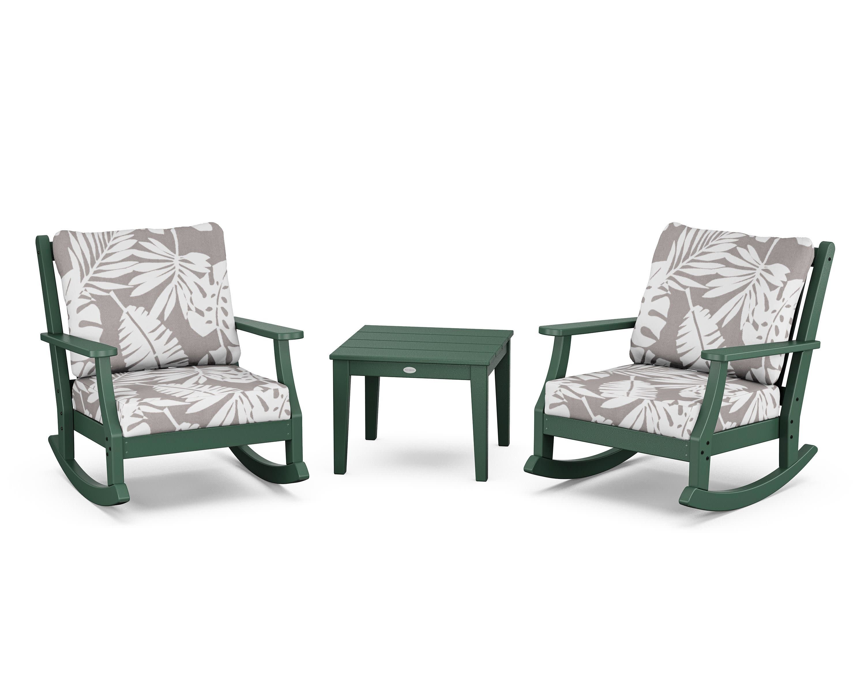 Wovendale 3-Piece Deep Seating Rocker Set in Green / Leaf Grey Mist