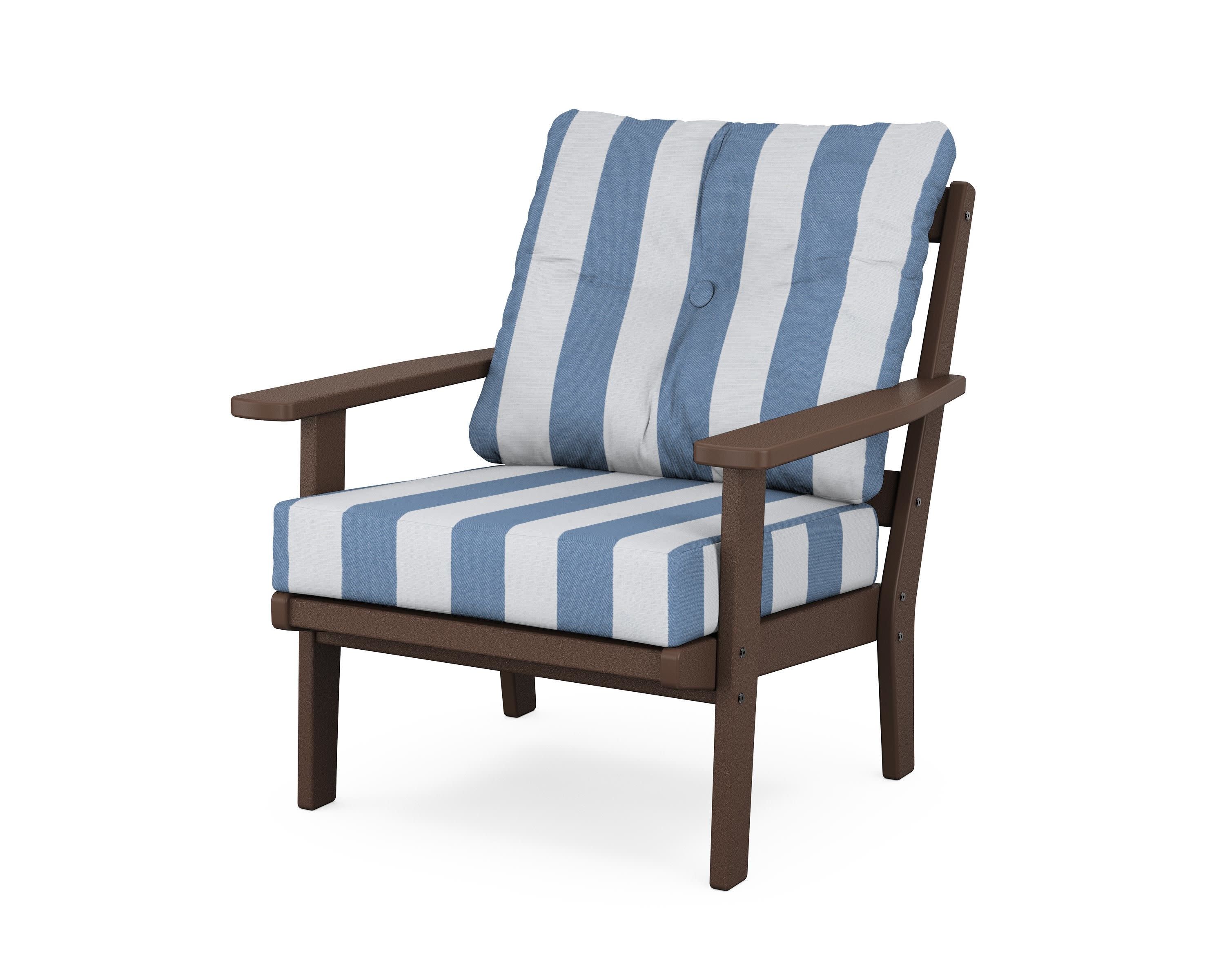 Prairie Deep Seating Chair in Mahogany / Cabana Stripe Sky Blue