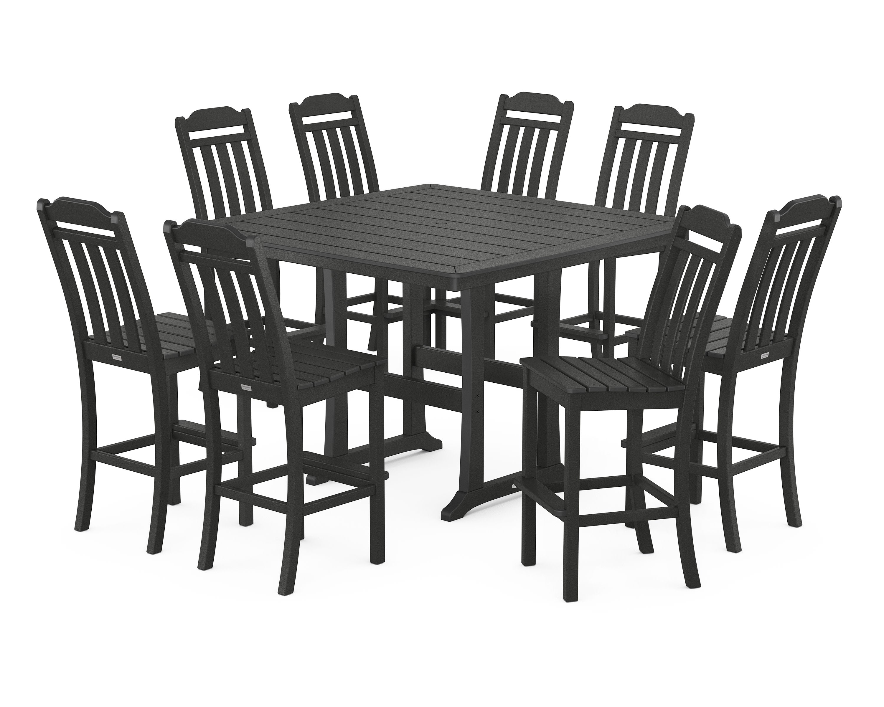 Cottage 9-Piece Square Side Chair Bar Set with Trestle Legs in Black