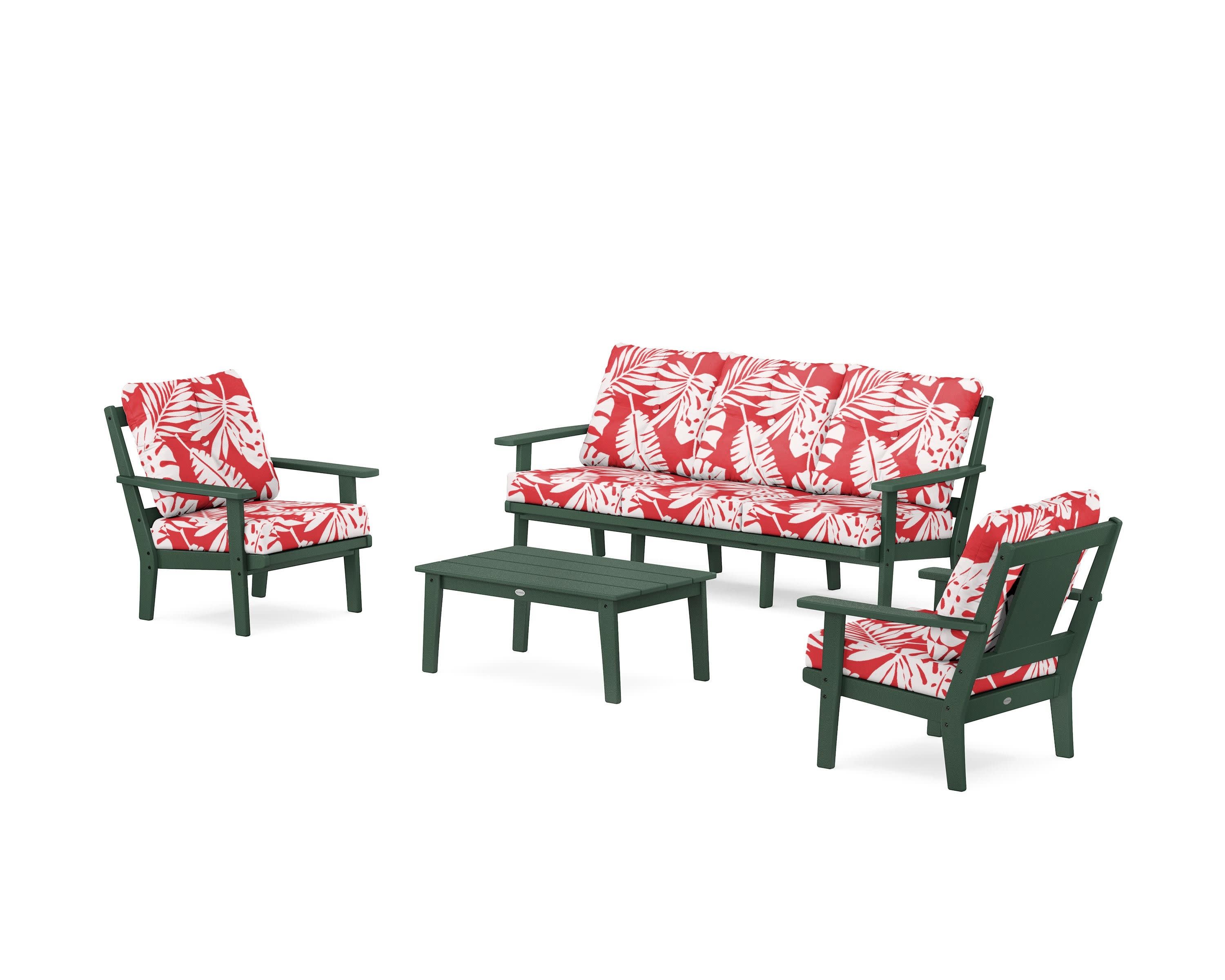 Prairie 4-Piece Deep Seating Set with Sofa in Green / Leaf Crimson