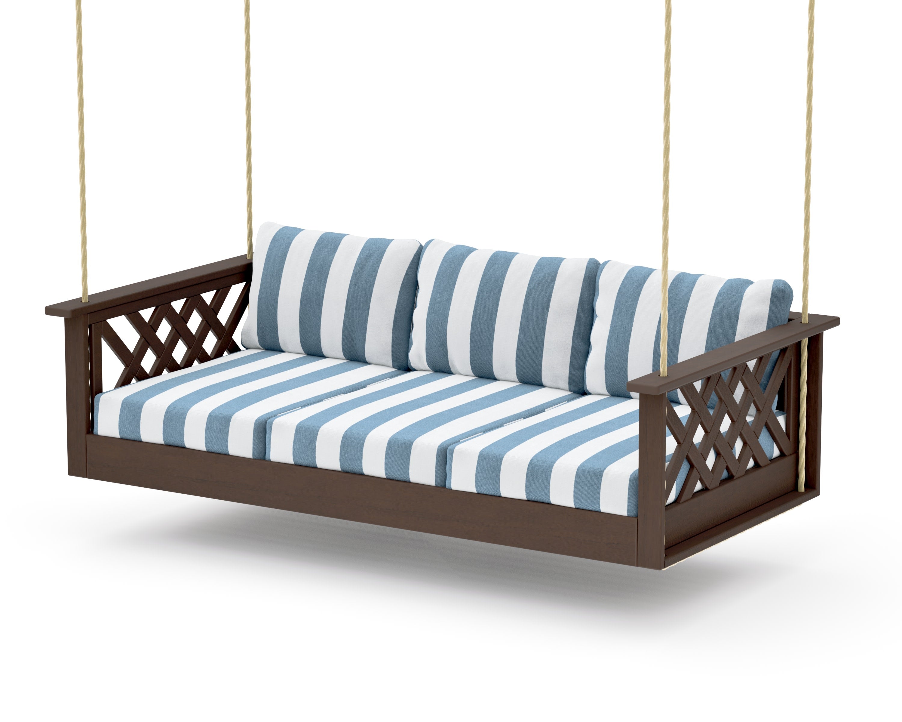 Wovendale Daybed Swing in Kona / Cabana Stripe Sky Blue