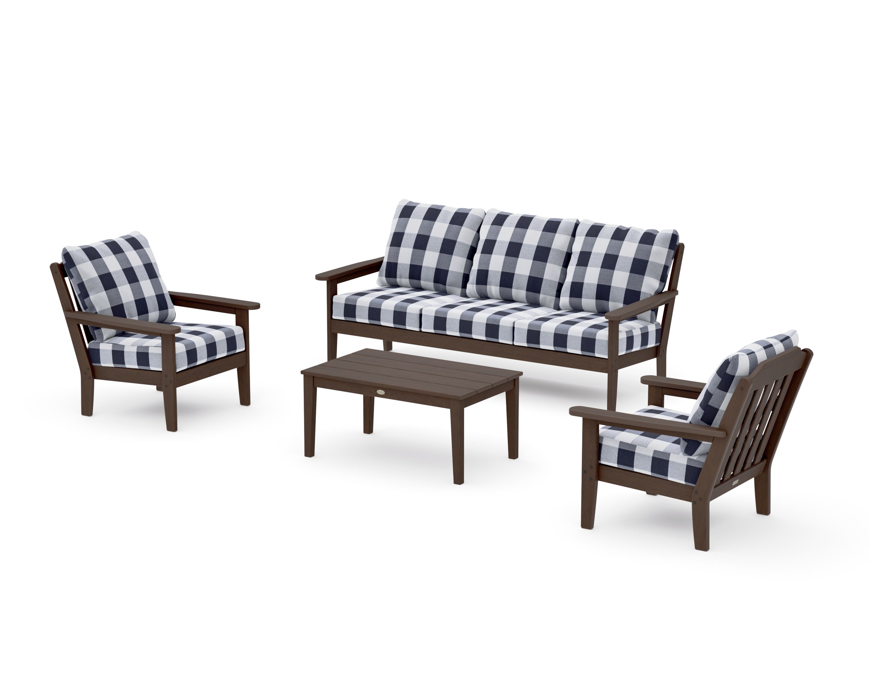 Cottage 4-Piece Deep Seating Set with Sofa in Kona / Buffalo Plaid Navy