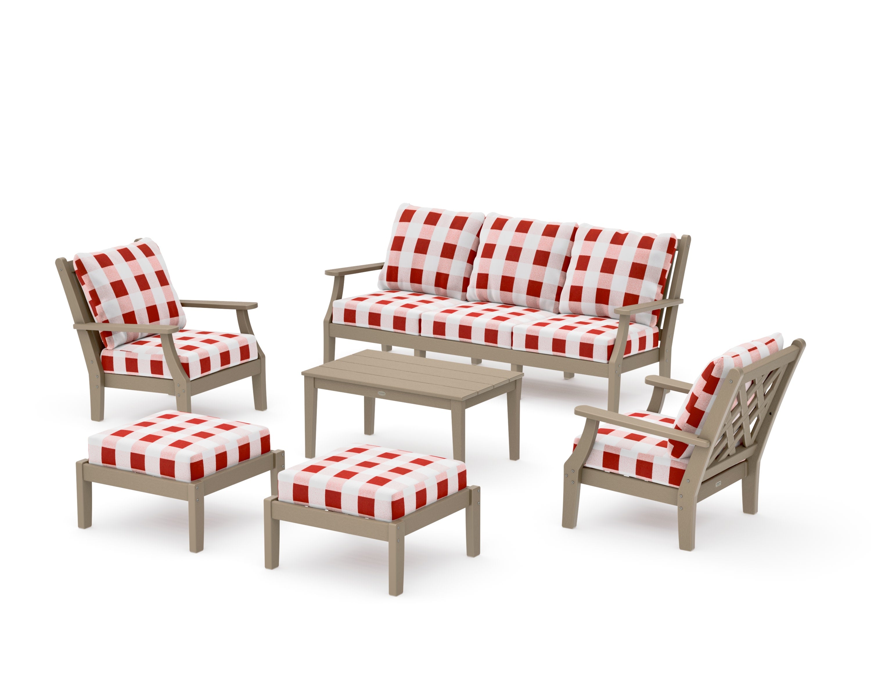 Wovendale 6-Piece Lounge Sofa Set in Vintage Sahara / Buffalo Plaid Crimson
