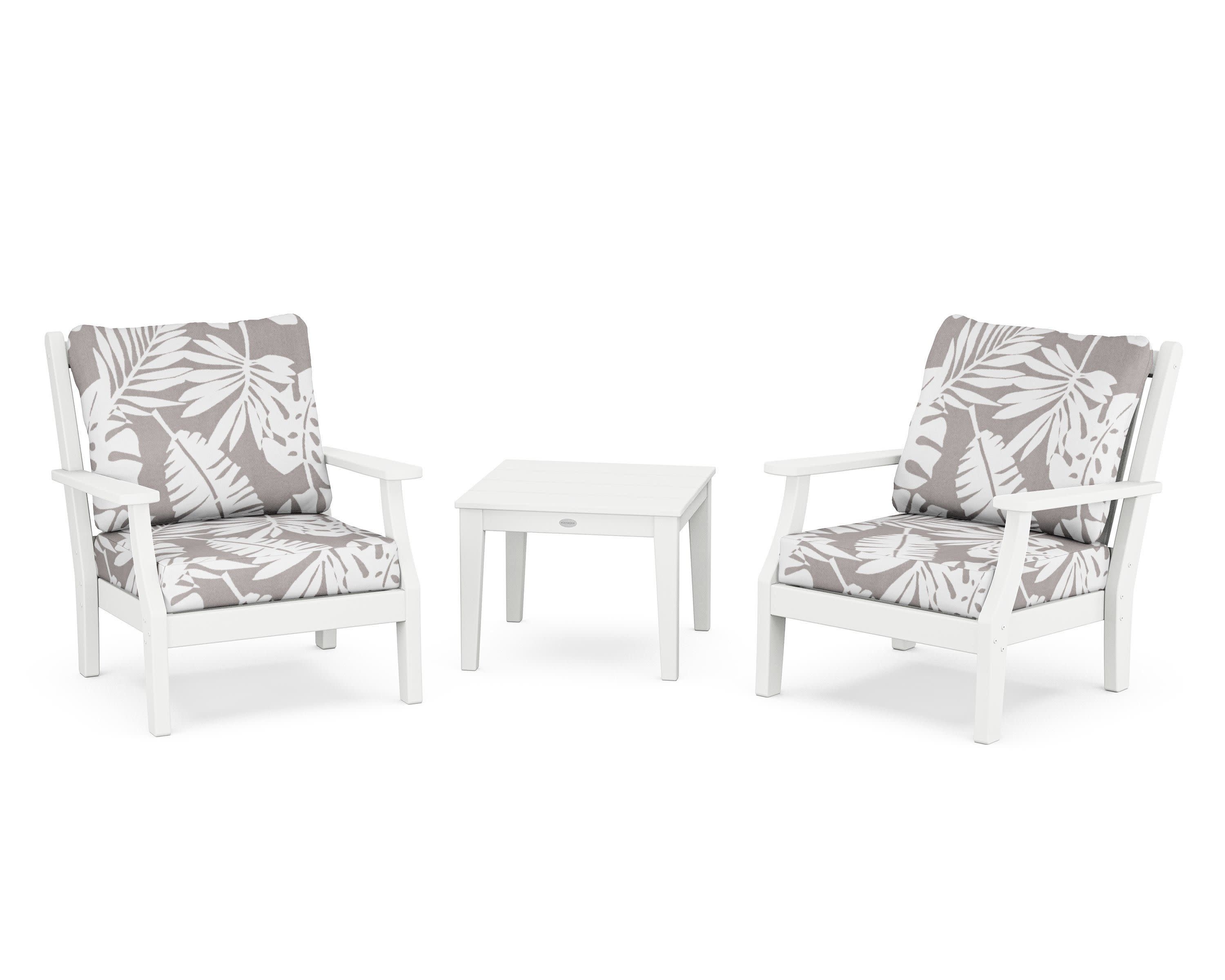 Wovendale 3-Piece Deep Seating Set in White / Leaf Grey Mist