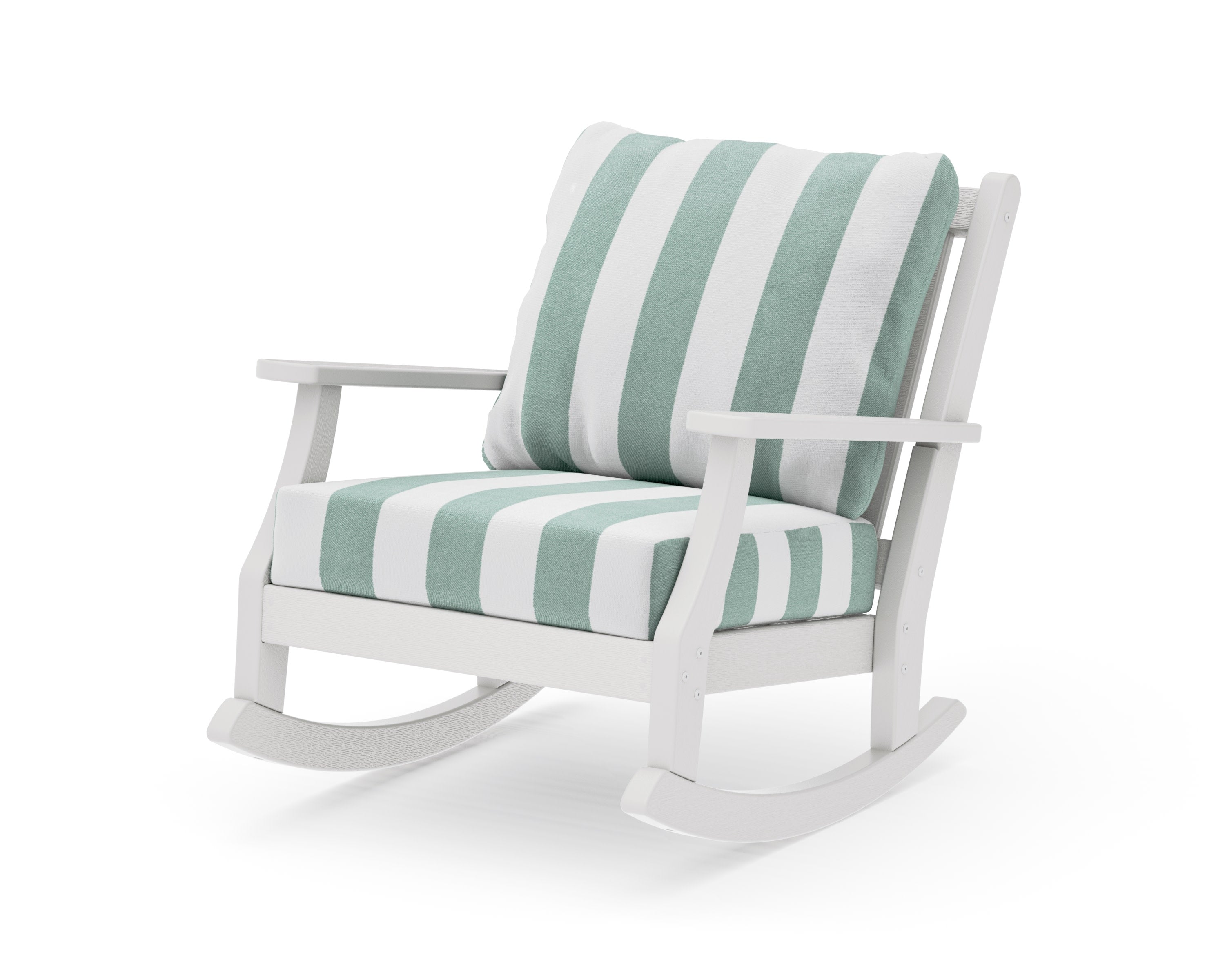 Wovendale Deep Seating Rocking Chair in Vintage White / Cabana Stripe Glacier Spa