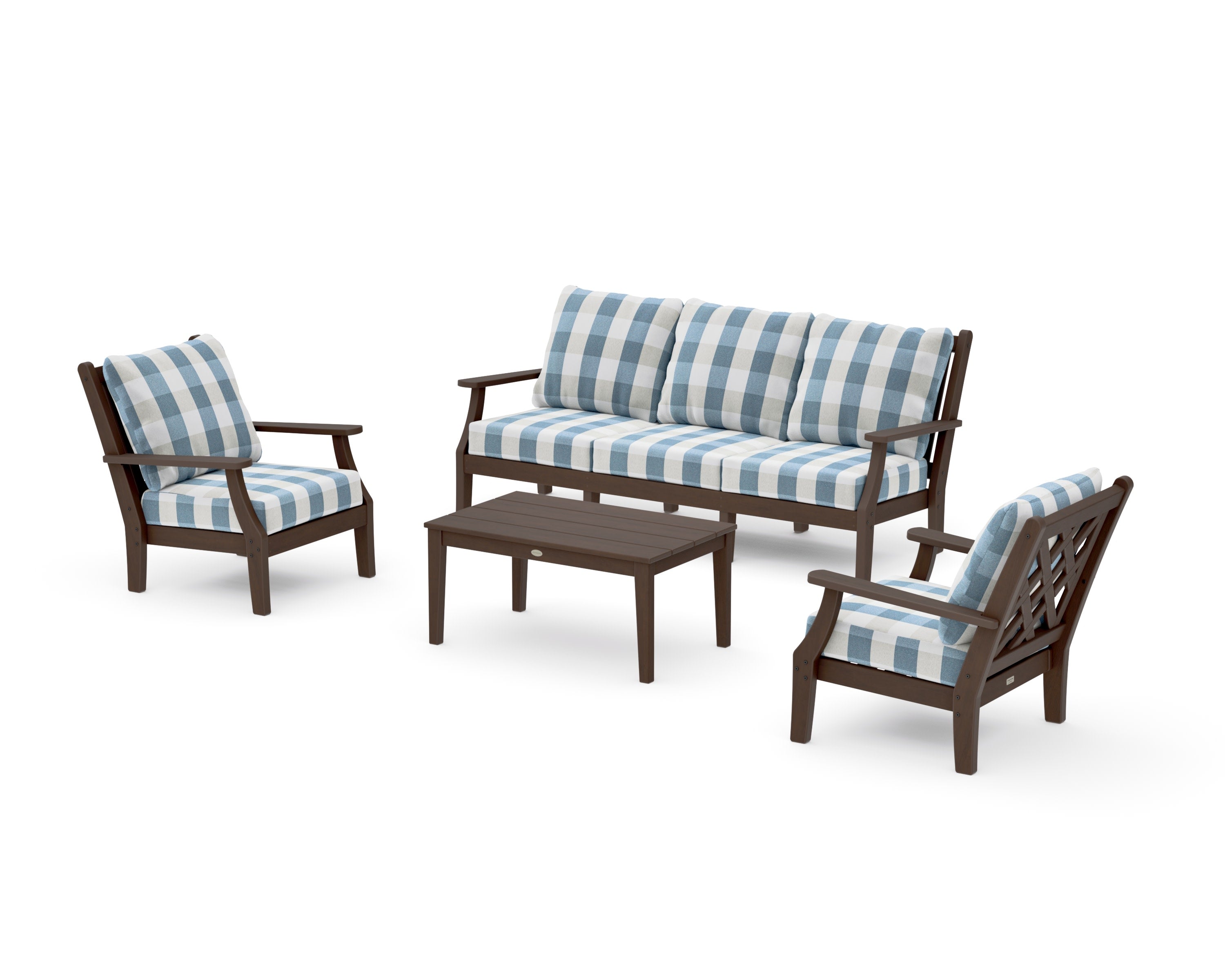 Wovendale 4-Piece Deep Seating Set with Sofa in Kona / Buffalo Plaid Sky Blue