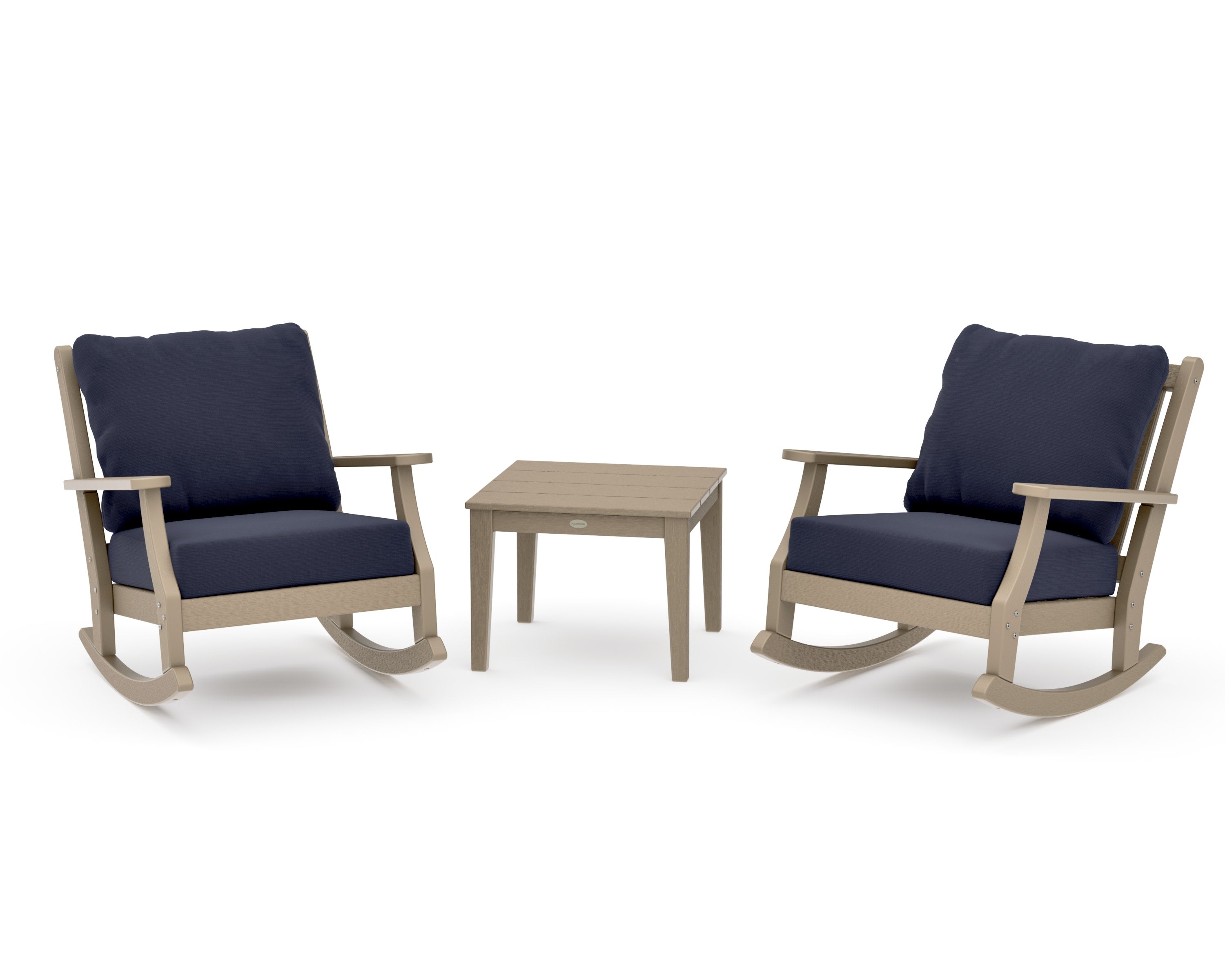 Wovendale 3-Piece Deep Seating Rocker Set in Vintage Sahara / Navy Linen