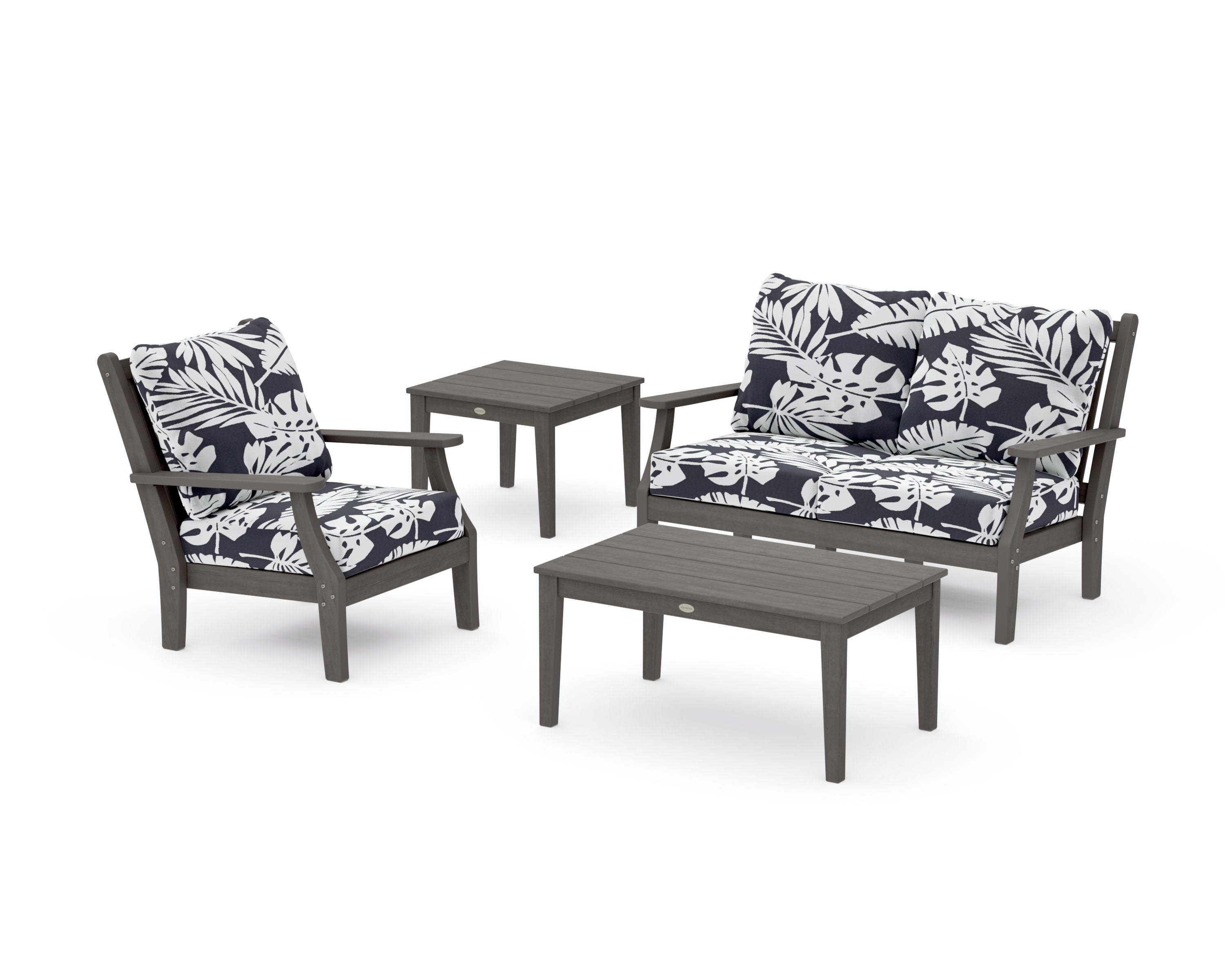 Wovendale 4-Piece Deep Seating Set in Driftwood / Leaf Navy