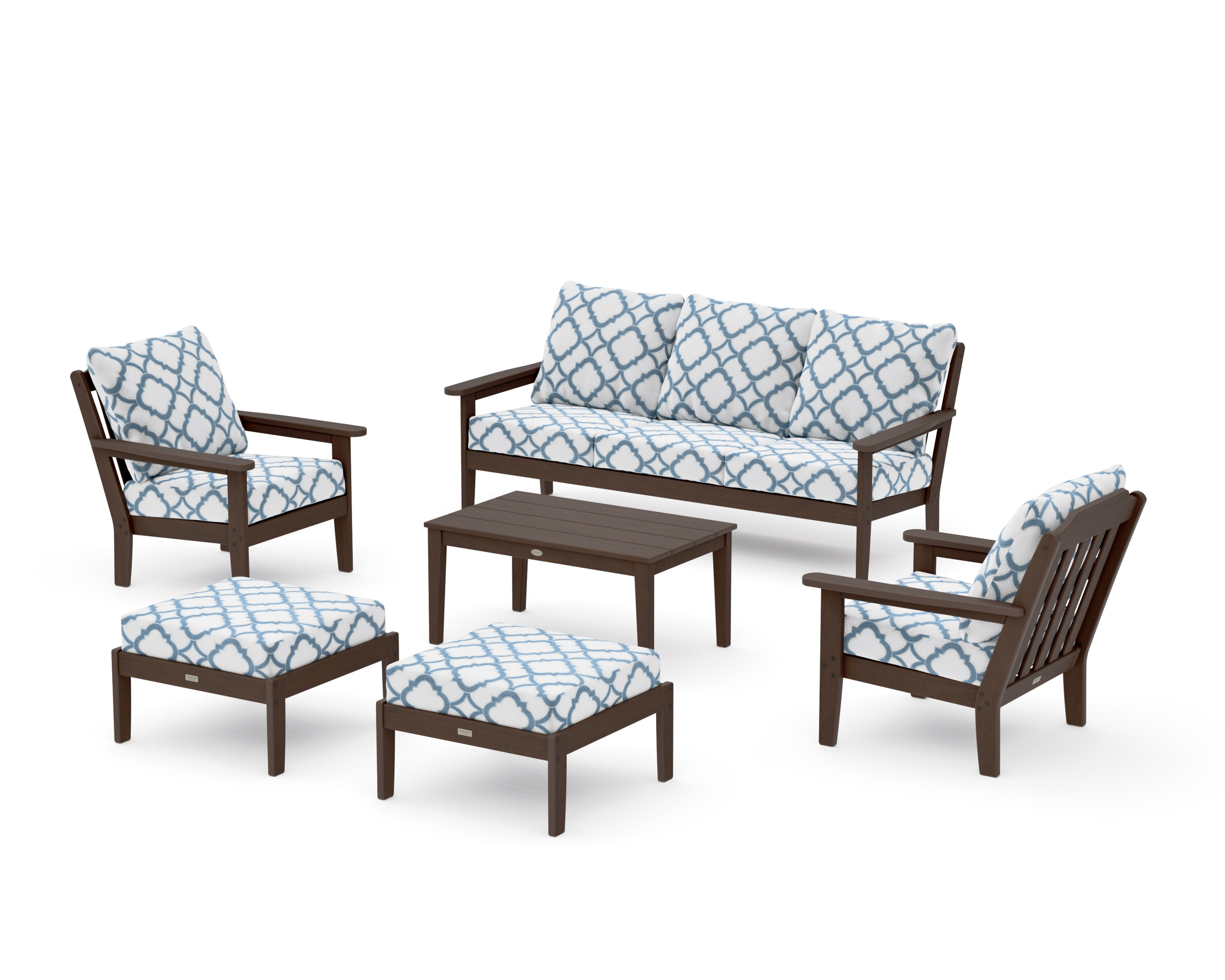 Cottage 6-Piece Lounge Sofa Set in Kona / Trellis Sky Blue
