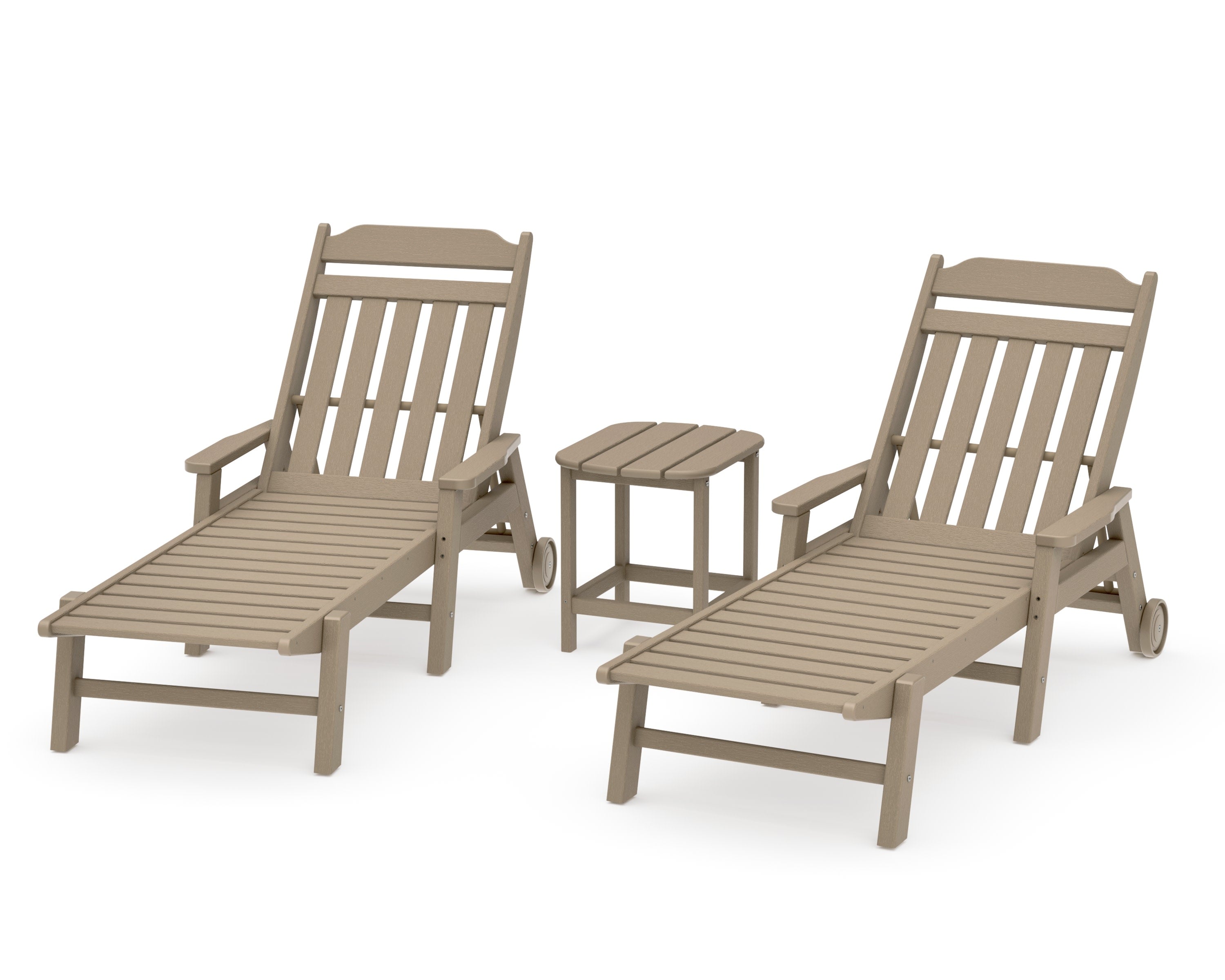Cottage 3-Piece Chaise Set with Arms and Wheels in Vintage Sahara