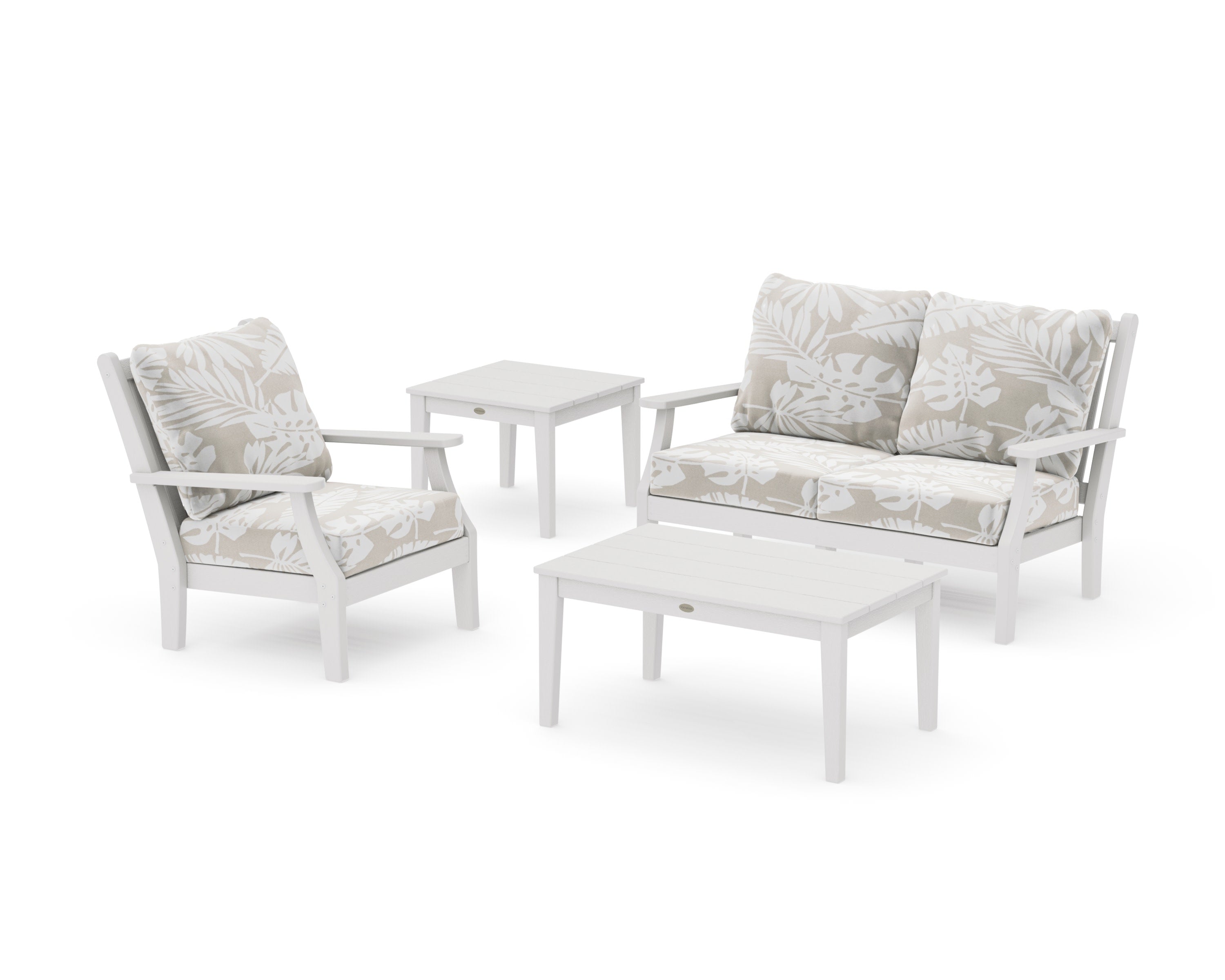 Wovendale 4-Piece Deep Seating Set in Vintage White / Leaf Dune Burlap