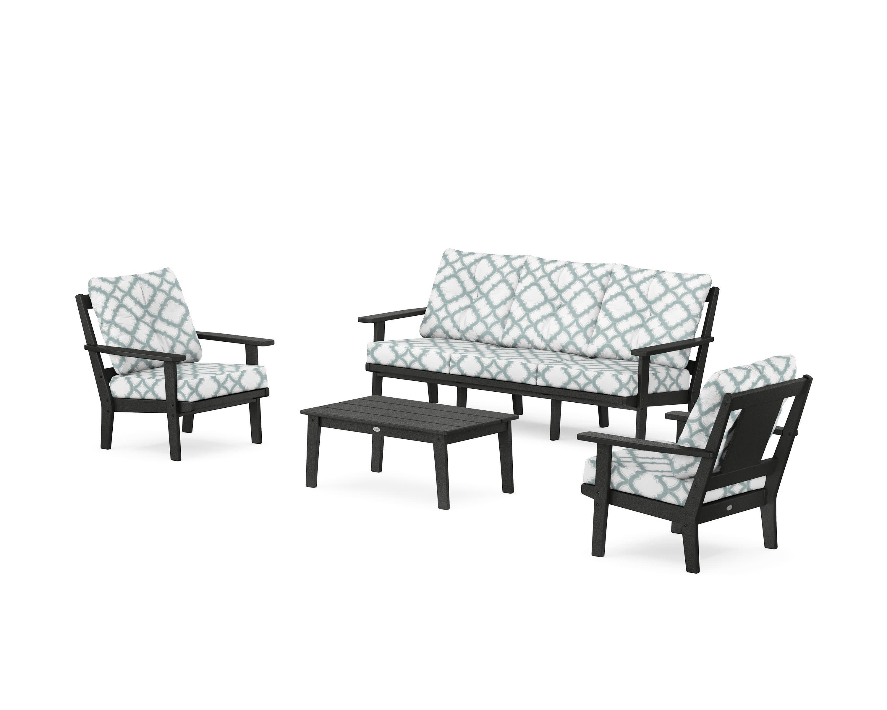Prairie 4-Piece Deep Seating Set with Sofa in Black / Trellis Glacier Spa