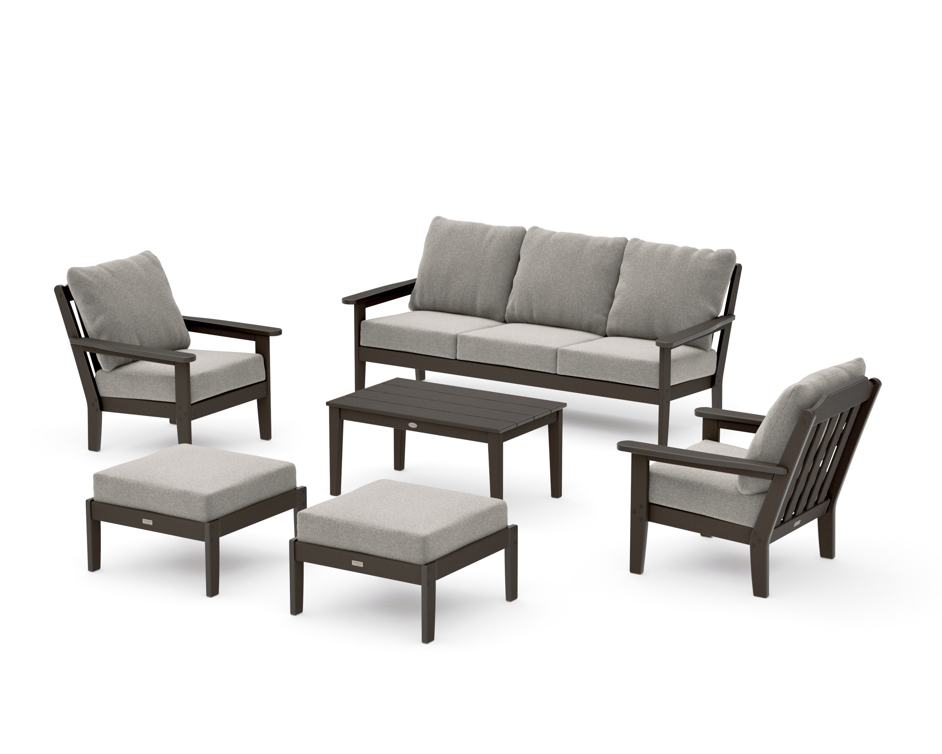 Cottage 6-Piece Lounge Sofa Set in Vintage Coffee / Weathered Tweed