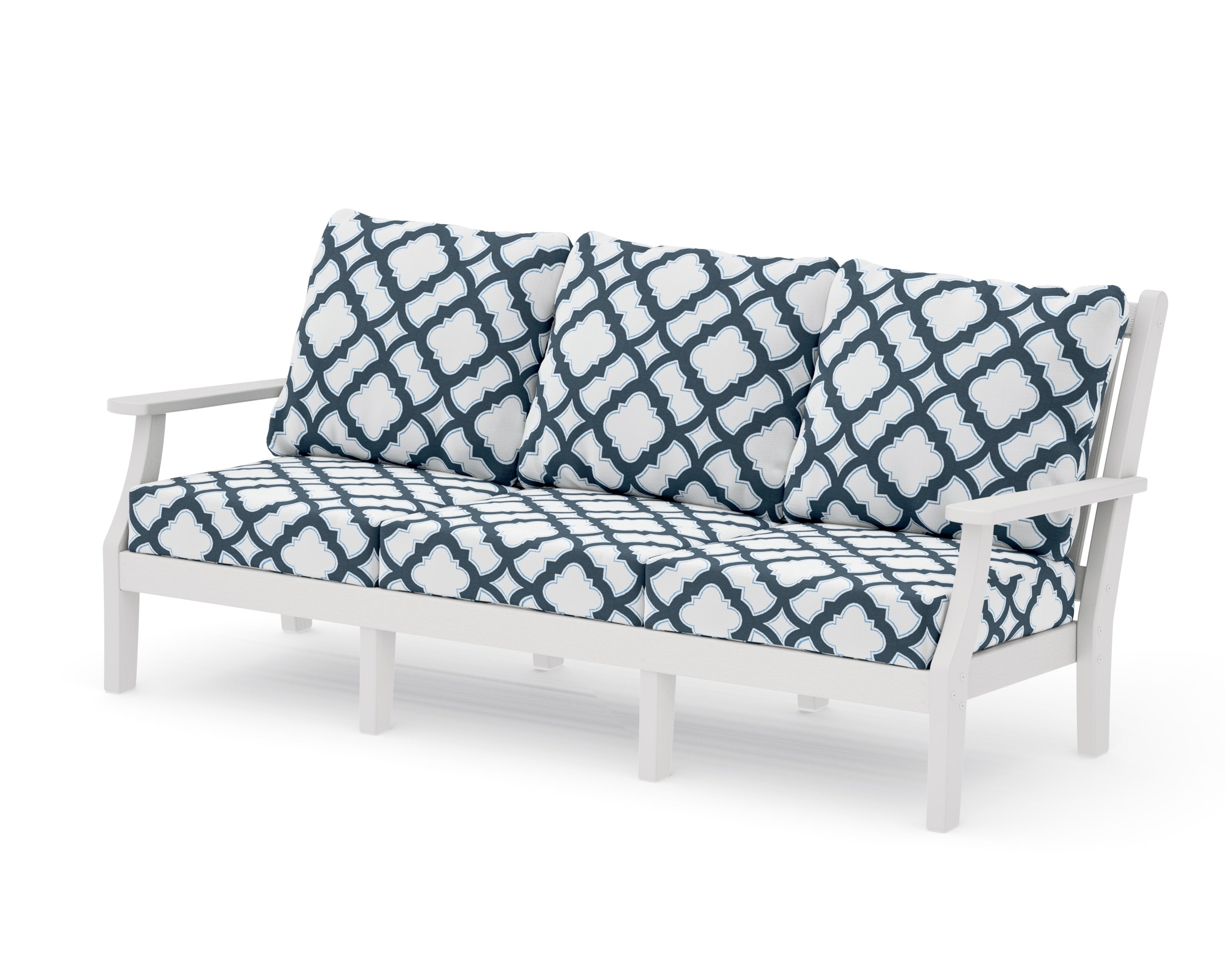 Wovendale Deep Seating Sofa in Vintage White / Trellis Marine Indigo